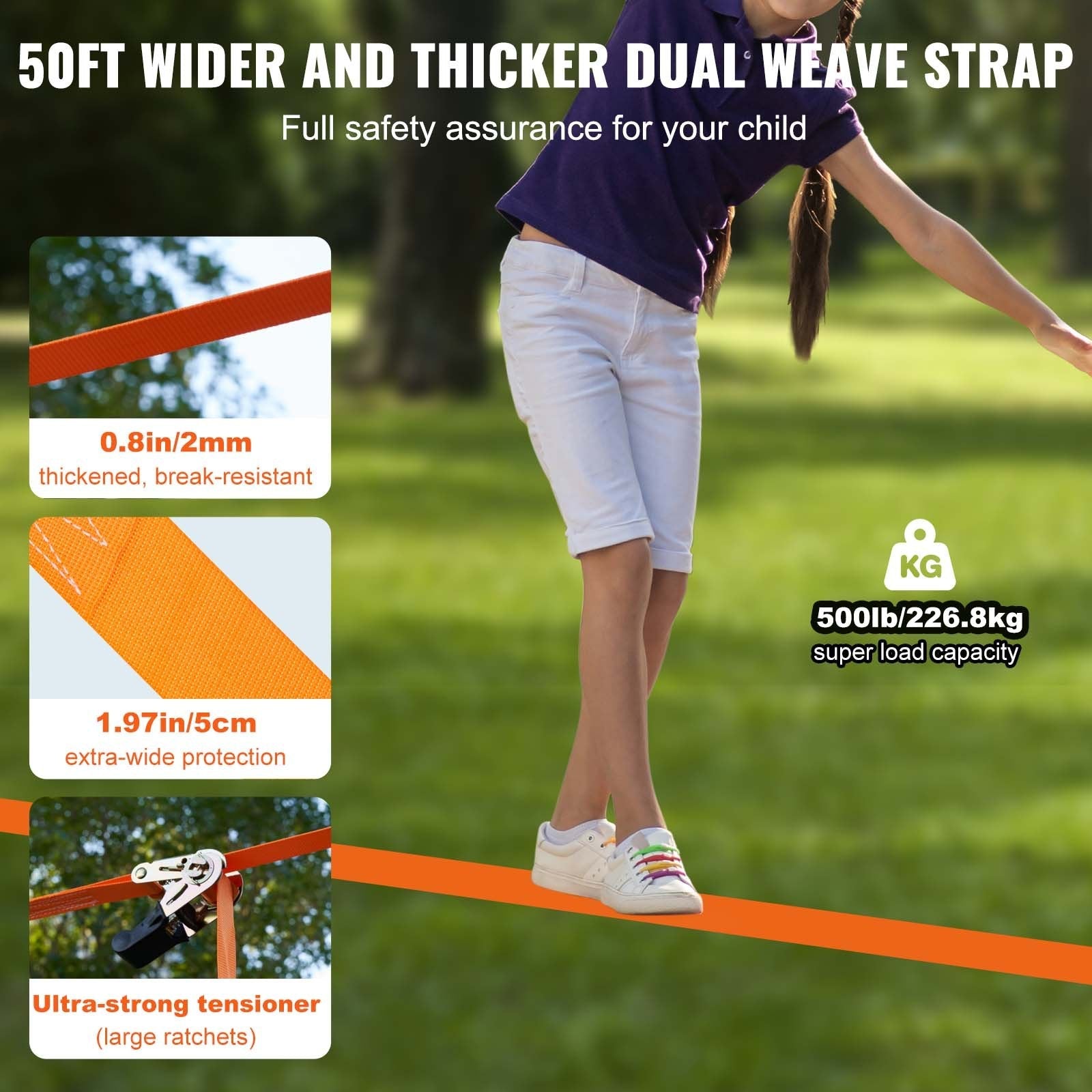 VEVOR Ninja Warrior Obstacle Course for Kids, 2 x 50 ft Weatherproof Slacklines, 500lbs Weight Capacity Monkey Line, Outdoor Playset Equipment, Backyard Toys Training Equipment Set with 10 Obstacles