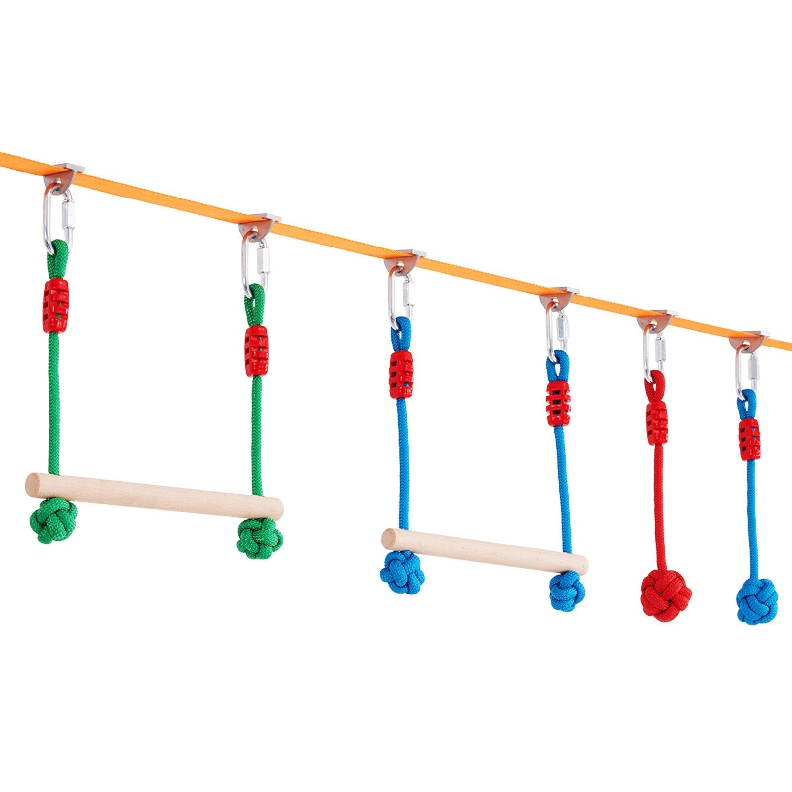 VEVOR Ninja Warrior Obstacle Course for Kids, 2 x 65 ft Weatherproof Slacklines, 500lbs Weight Capacity Monkey Line, Outdoor Playset Equipment, Backyard Toys Training Equipment Set with 12 Obstacles