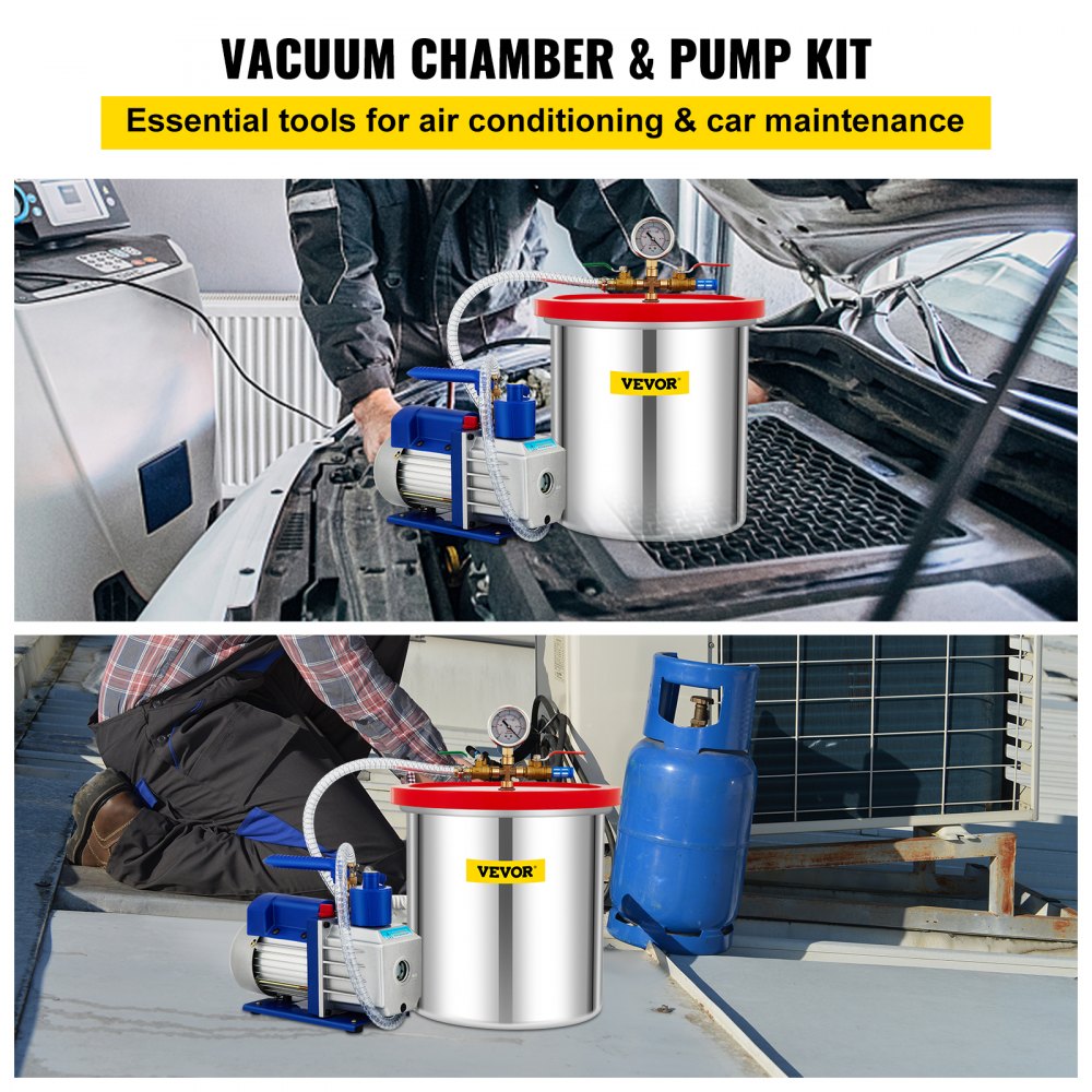 VEVOR Vacuum Chamber with Pump, 5 Gallon Chamber, 5CFM 1/2 HP Single Stage Rotary Vane Vacuum Pump, 110V HVAC Air Tool Set for Stabilizing Wood, Degassing Silicones, Epoxies and Essential Oils