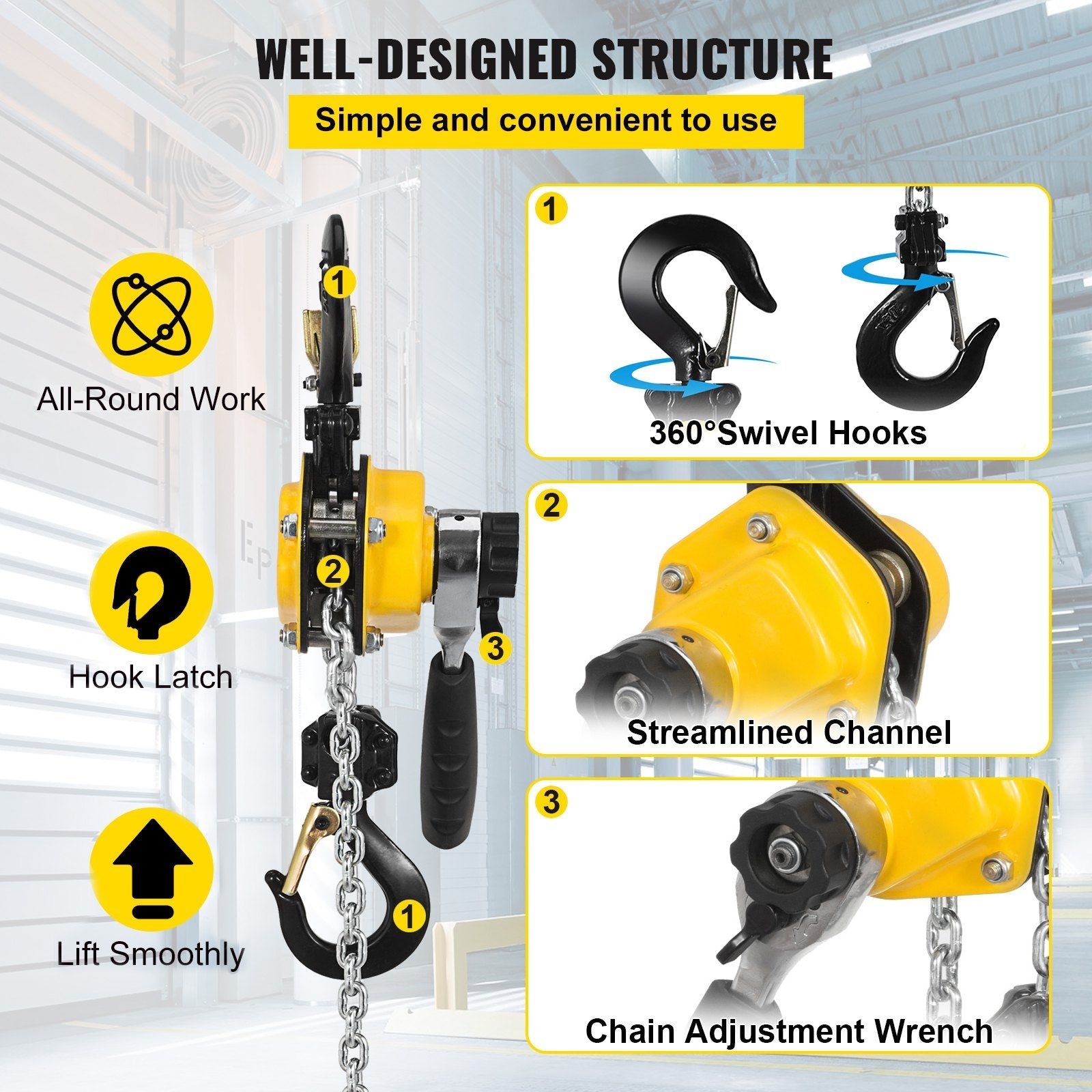 VEVOR 0.5T Lever Block Chain Hoist 3M 10Ft Chain Hoist Alloy Steel G80 Chain Ratchet Lever Hoist with Hook (0.5T 10 Ft)