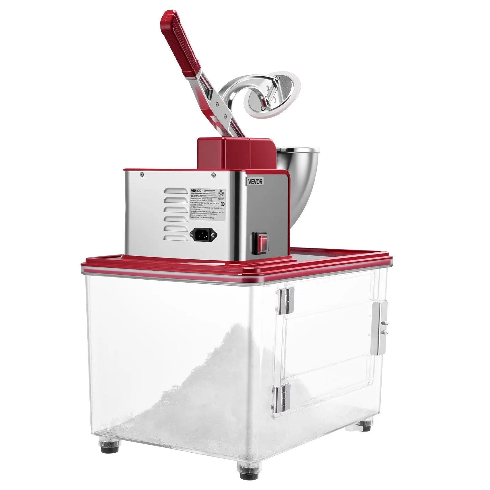 VEVOR Commercial Ice Crusher 661LBS/H, 350W Electric Snow Cone Machine with 4 Blades, 2000RPM Stainless Steel Shaved Ice Machine with 11 Gal Crushed-Ice Box, for Family Restaurants Bars, Red