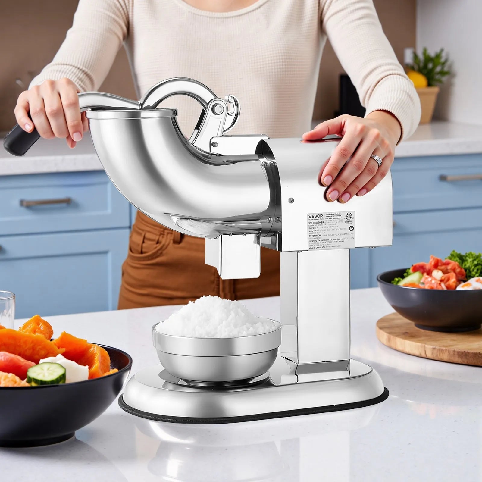 VEVOR Ice Crusher Machine, 440lbs Per Hour Electric 4 Blades Snow Cone Maker, All Stainless Steel Shaved Ice Machine with Bowl and Cover, 350W 1400RPM Ice-Shaver for Home and Commercial Use, Silver