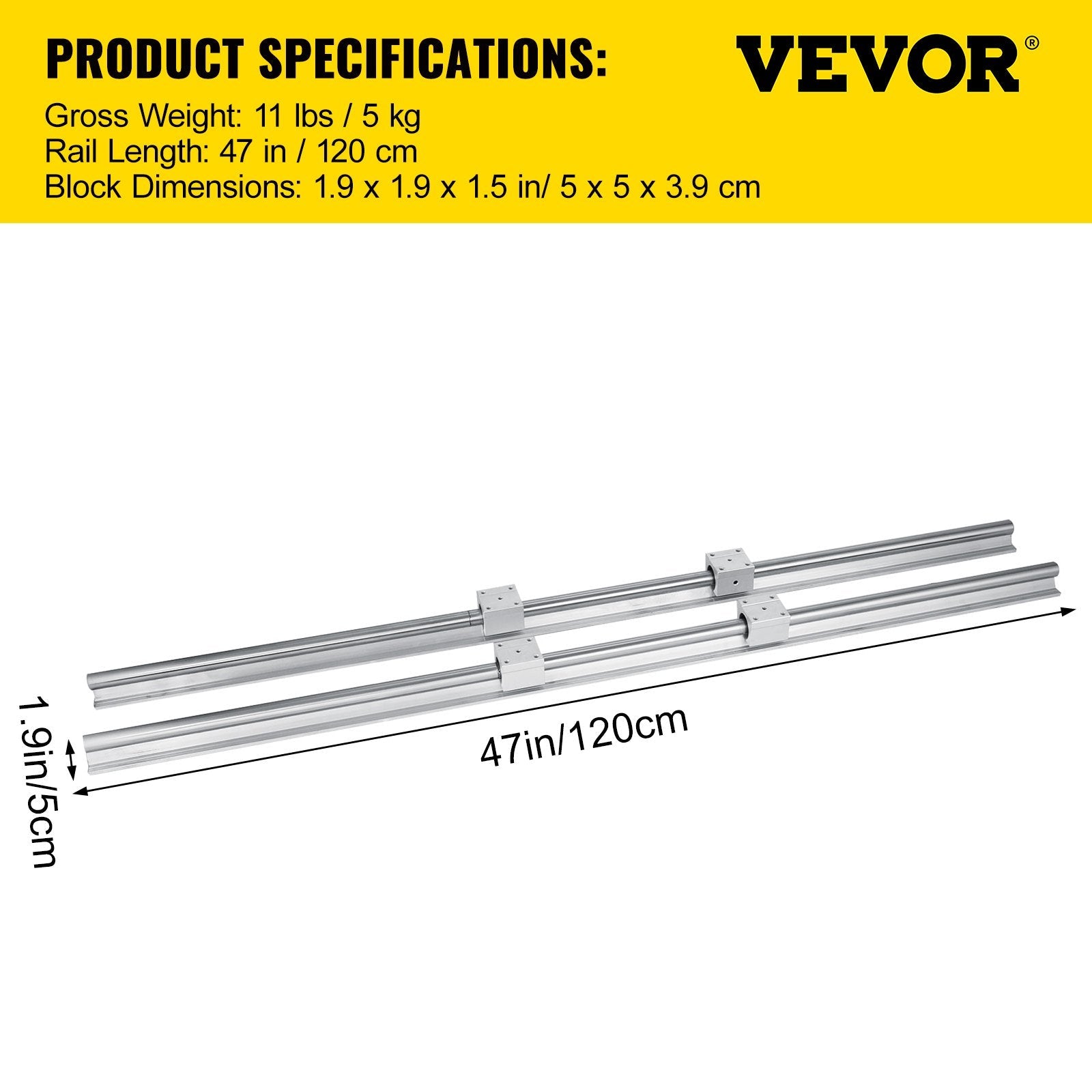 VEVOR 2PCS Linear Rail 0.78-47 Inch, Linear Bearings and Rails with 4PCS SBR20UU Bearing Block, Linear Motion Slide Rails for DIY CNC Routers Lathes Mills, Linear Slide Kit fit X Y Z Axis