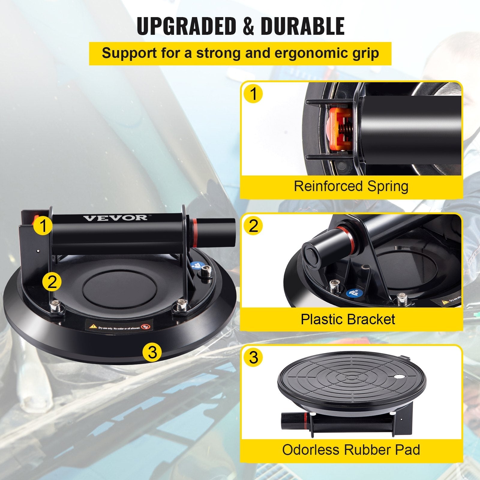 VEVOR Glass Lifting Vacuum Suction Cup, 8'' Glass Lifter Suction Cup, 220lbs Load Capacity Glass Lifting Suction Cup, Heavy-Duty Hand-Held Glass Lifter For Moving Large Granite Tile & Replacing Window