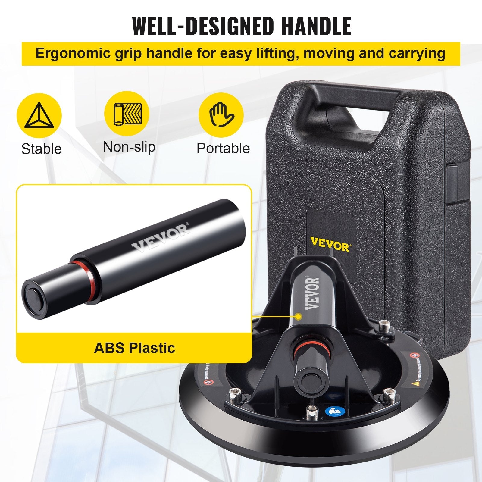 VEVOR Glass Lifting Vacuum Suction Cup, 8'' Glass Lifter Suction Cup, 220lbs Load Capacity Glass Lifting Suction Cup, Heavy-Duty Hand-Held Glass Lifter For Moving Large Granite Tile & Replacing Window