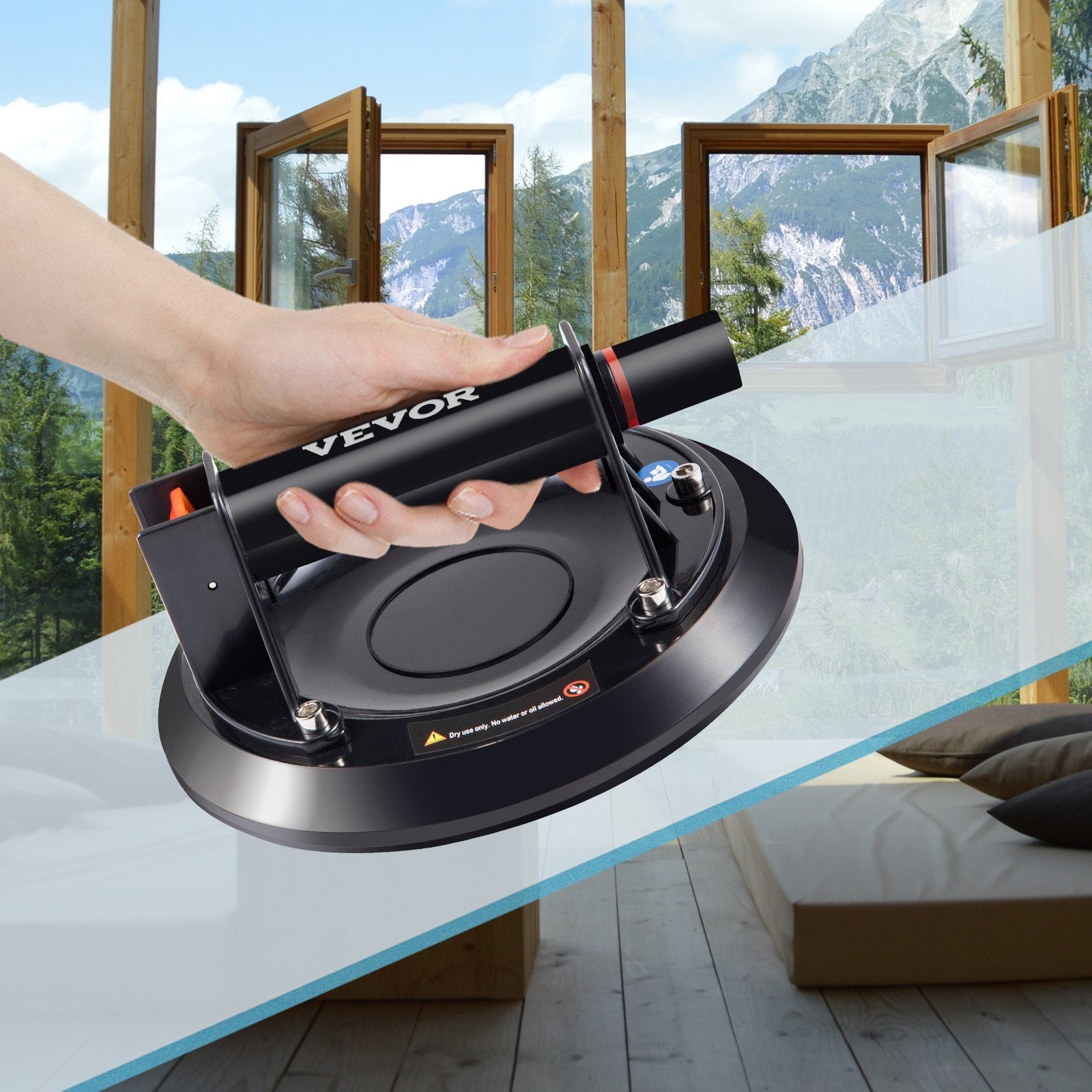 VEVOR Glass Lifting Vacuum Suction Cup, 8'' Glass Lifter Suction Cup, 220lbs Load Capacity Glass Lifting Suction Cup, Heavy-Duty Hand-Held Glass Lifter For Moving Large Granite Tile & Replacing Window