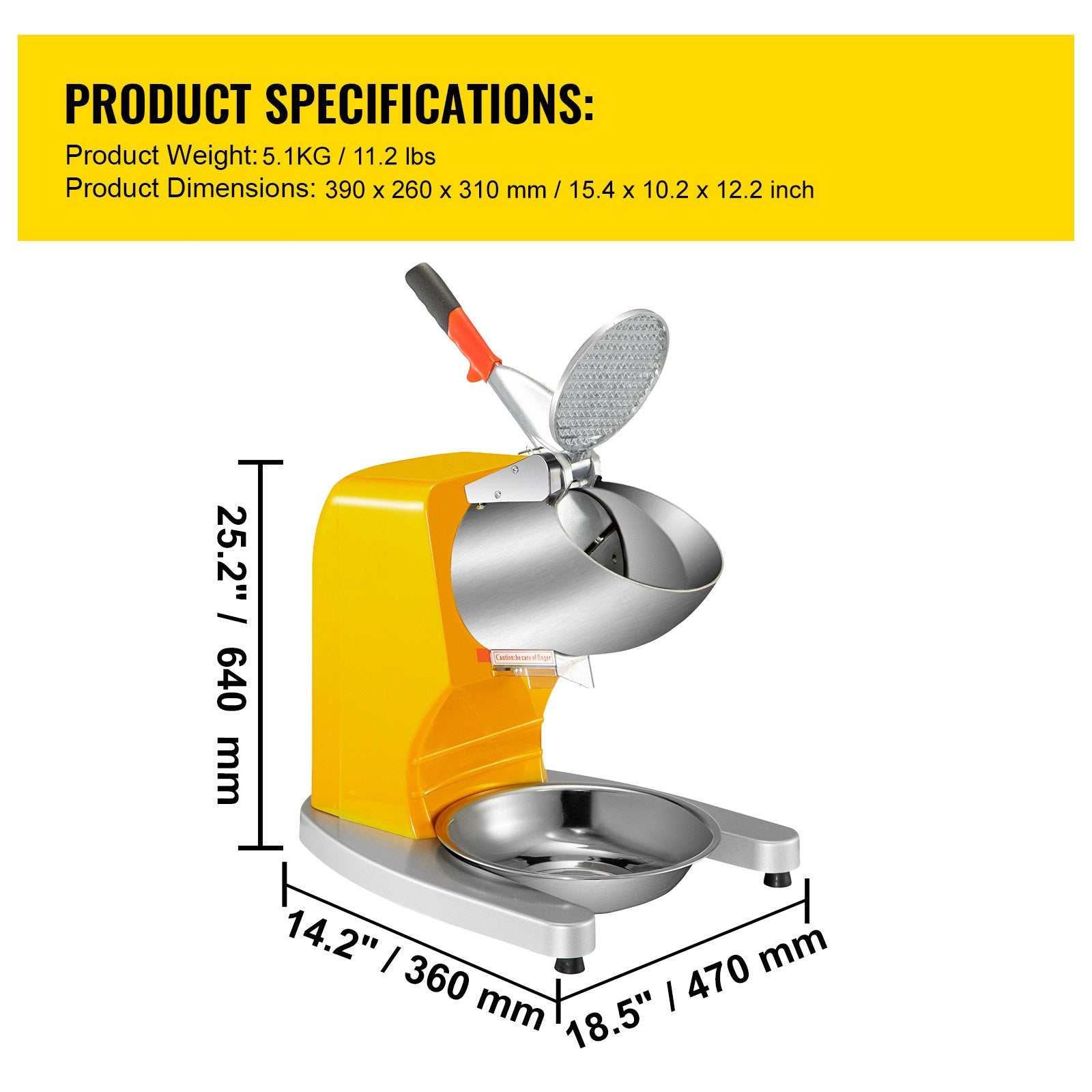 VEVOR Electric Ice Shaver Crusher, 210LBS/H Snow Cone Maker Machine w/ Dual Stainless Steel Blades, 300W 1450 RPM Shaved Ice Machine w/ Ice Plate & Additional Blade, for Home and Commercial Use, 110V