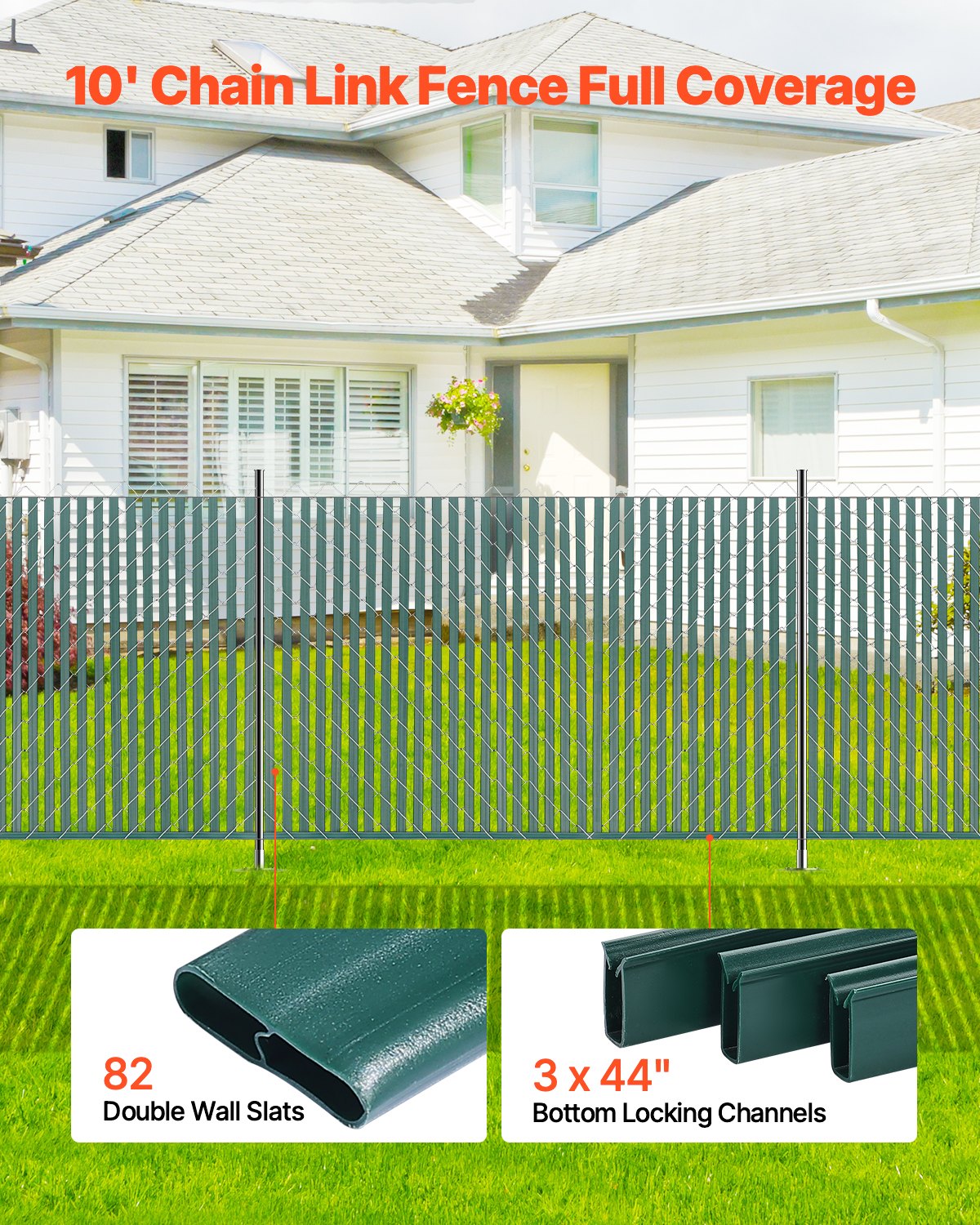 VEVOR Chain Link Fence Privacy Slats Double-Wall for 4' High Fence Bottom Lock