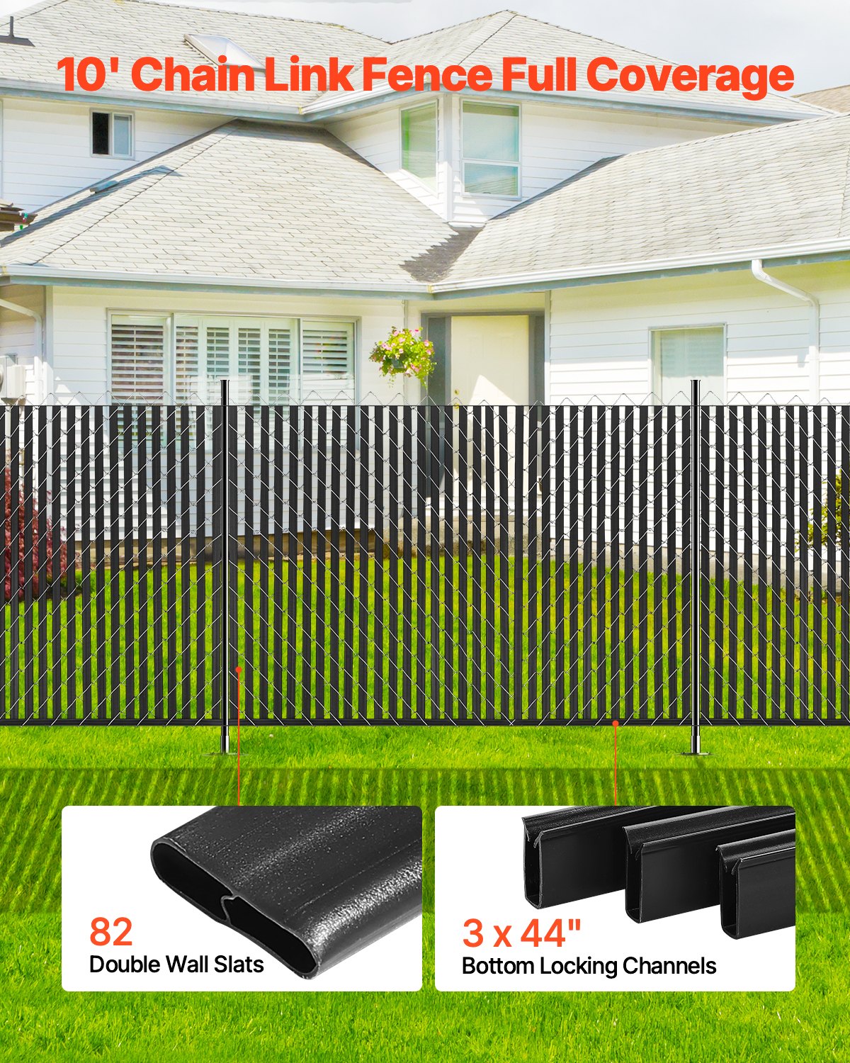 VEVOR Chain Link Fence Privacy Slats Double-Wall for 6' High Fence Bottom Lock