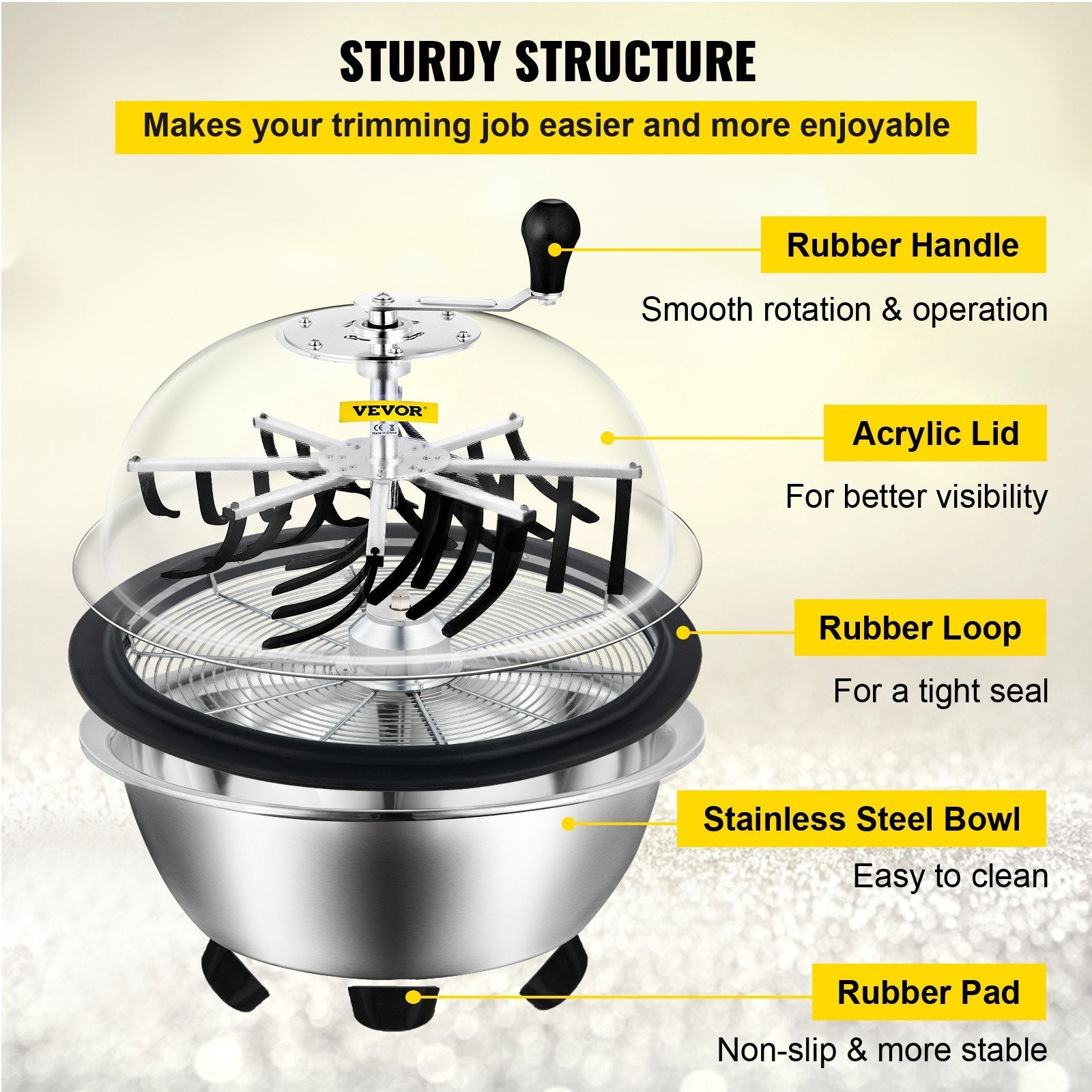 VEVOR 24 Inch Bowl Trimmer Manual Leaf Bowl Trimmer Hydroponic Pro Bowl Trimmer Leaf Bud Trim Reaper Cutter Twisted Spin Cut Plant Bud Flower(24 inch Bowl Trimmer)