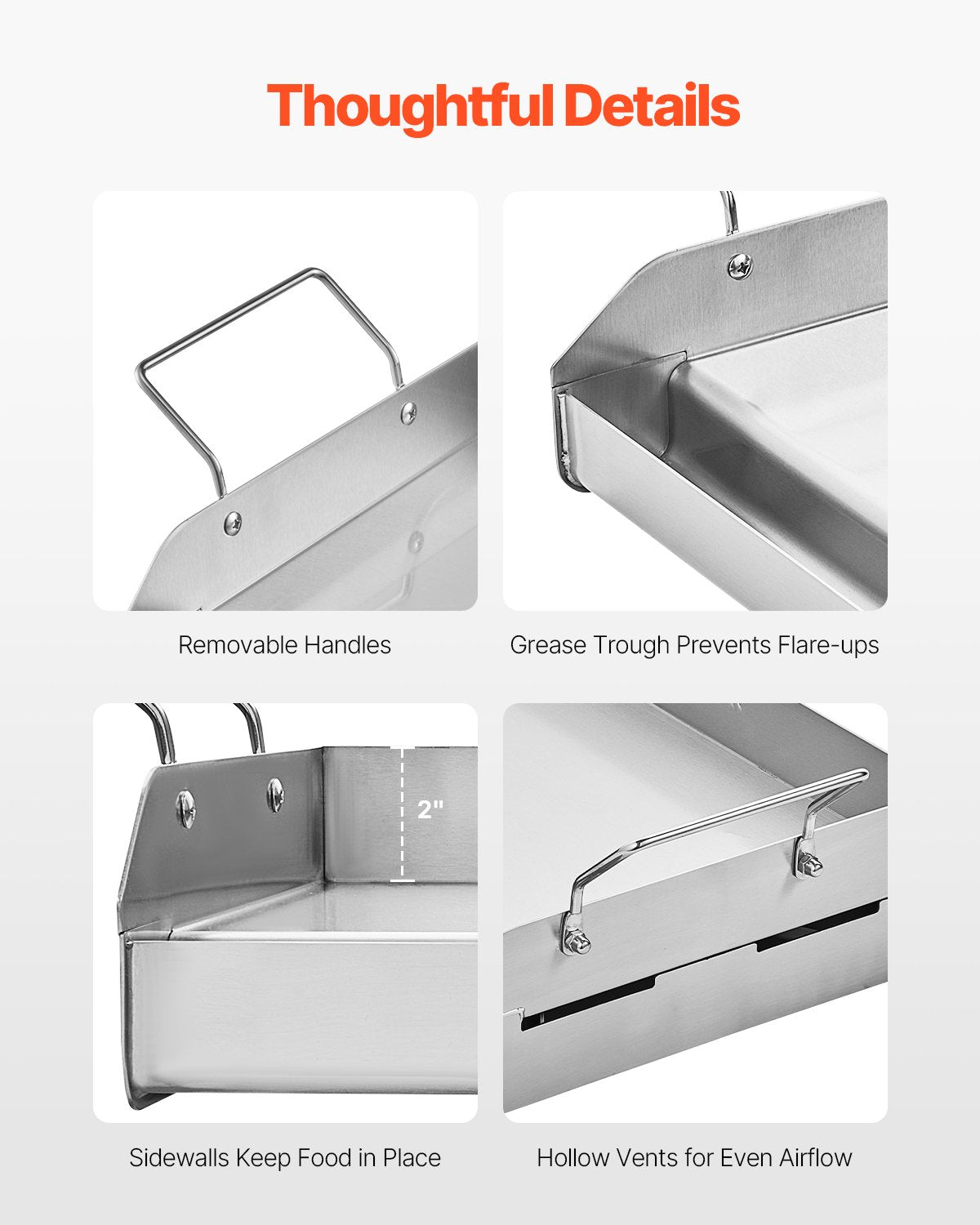 VEVOR 17x13 in Flat Top Griddle Stainless Steel Universal BBQ Grill Pan Cookware