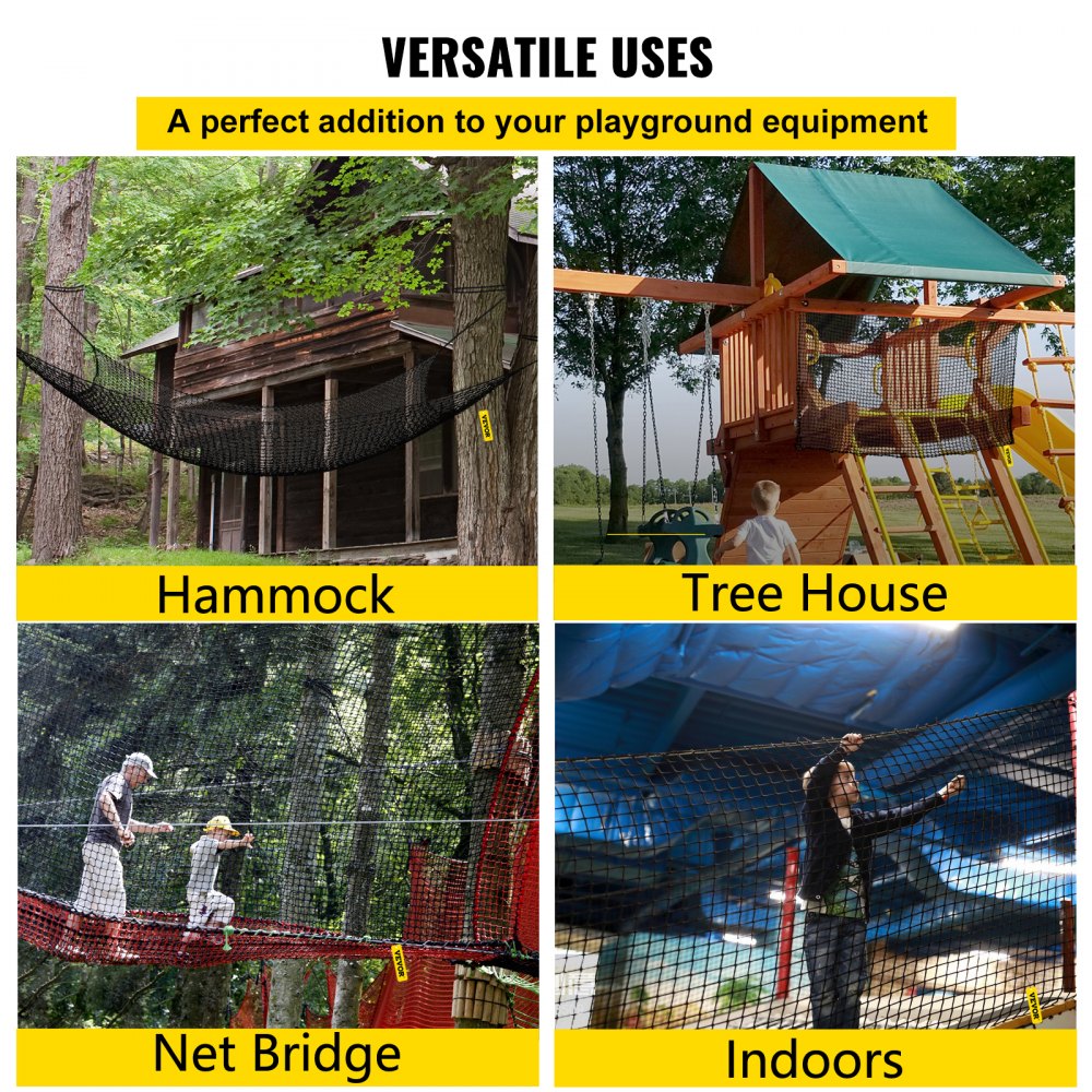 VEVOR Climbing Cargo Net, 6.6 x 10.5 ft Playground Climbing Cargo Net, Polyester Double Layers Cargo Net Climbing Outdoor with 500lbs Weight Capacity, Rope Bridge Net for Tree House, Monkey Bar, Rainb