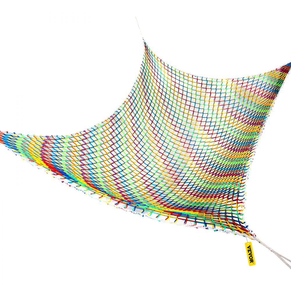 VEVOR Climbing Cargo Net, 6.6 x 10.5 ft Playground Climbing Cargo Net, Polyester Double Layers Cargo Net Climbing Outdoor with 500lbs Weight Capacity, Rope Bridge Net for Tree House, Monkey Bar, Rainb