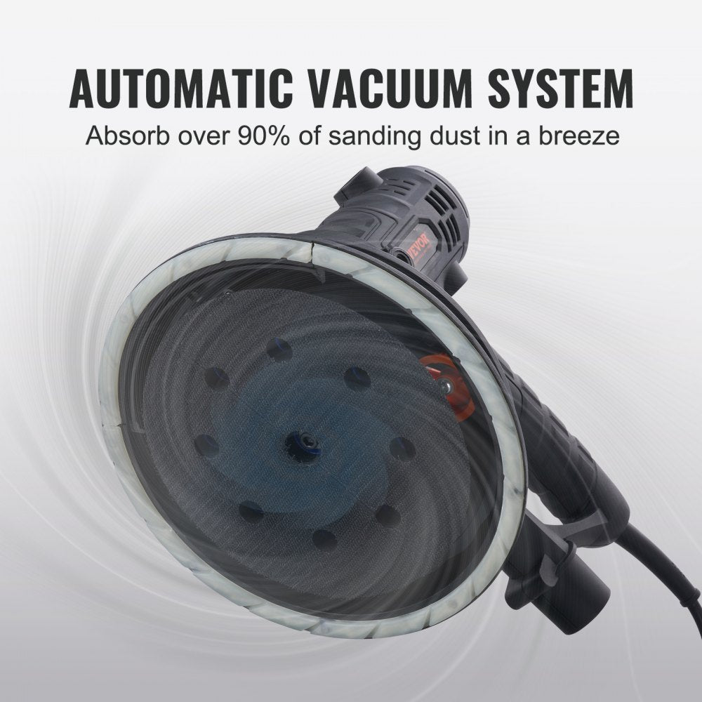VEVOR Drywall Sander, 800W Electric Sander with 12 Sanding Discs, Variable Speed 1200-2300 RPM Wall Sander with Automatic Vacuum Dust Collection System, Double LED Lights, Dust Bag, Detachable Edge