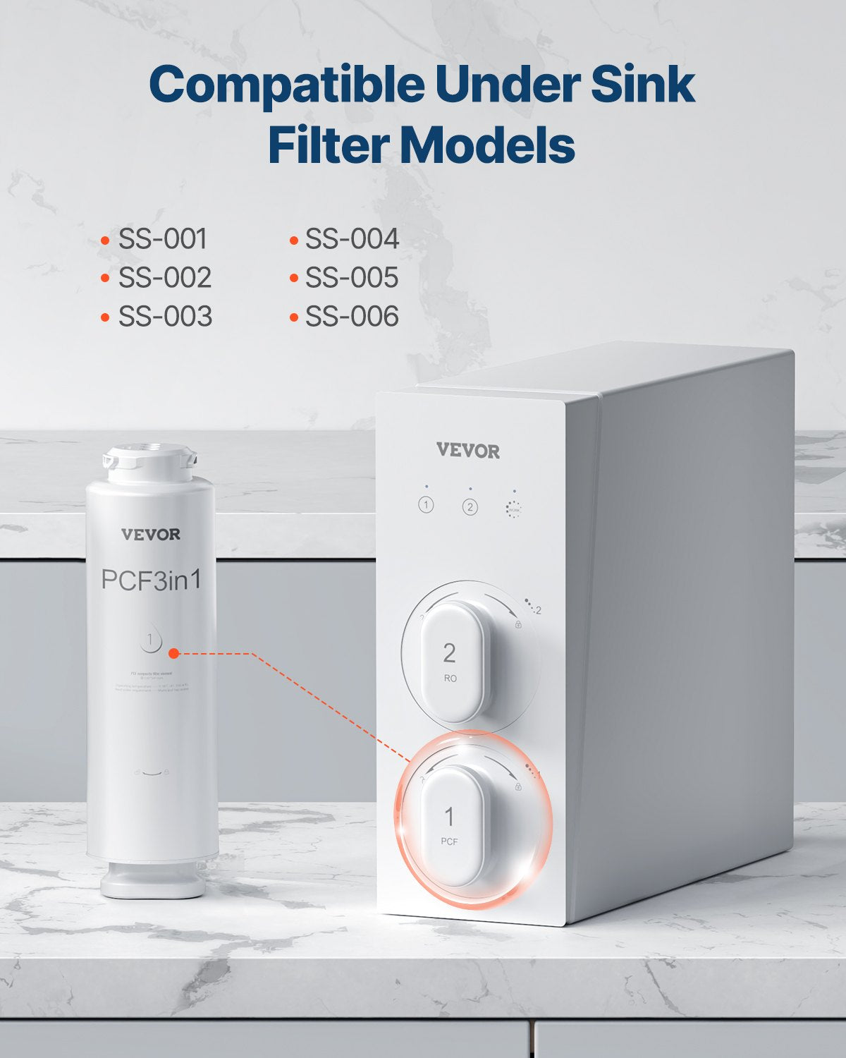 VEVOR PCF Composite Filter Replace for SS-001/003/005 Under Sink Water Filter