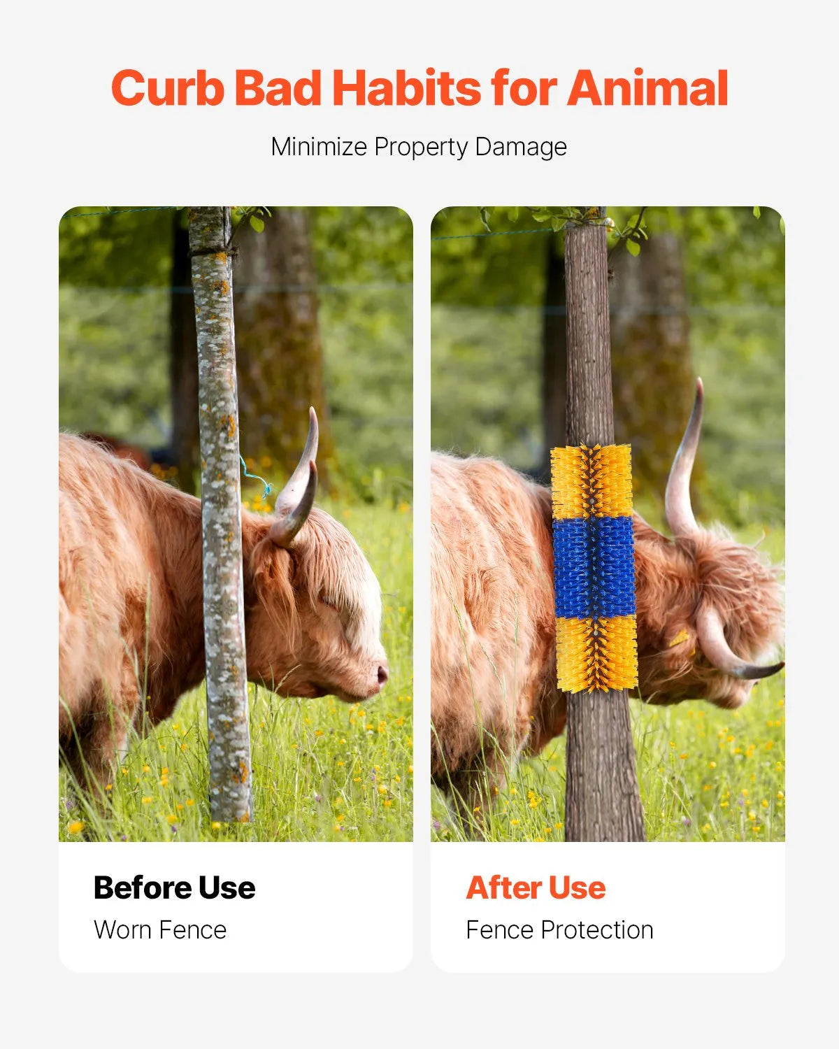 VEVOR Livestock Scratching Brush 4Pcs Itch Relief Horse Scratcher Brush 20 in