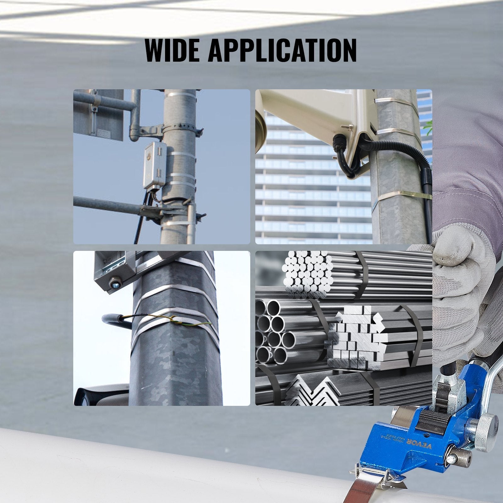 VEVOR Banding Strapping Kit with Strapping Tensioner Tool, 100 ft Length 304 Stainless Steel Banding, 100 Metal Seals, Pallet Packaging Strapping Banding Kit, Banding Packaging Strapping for Packing