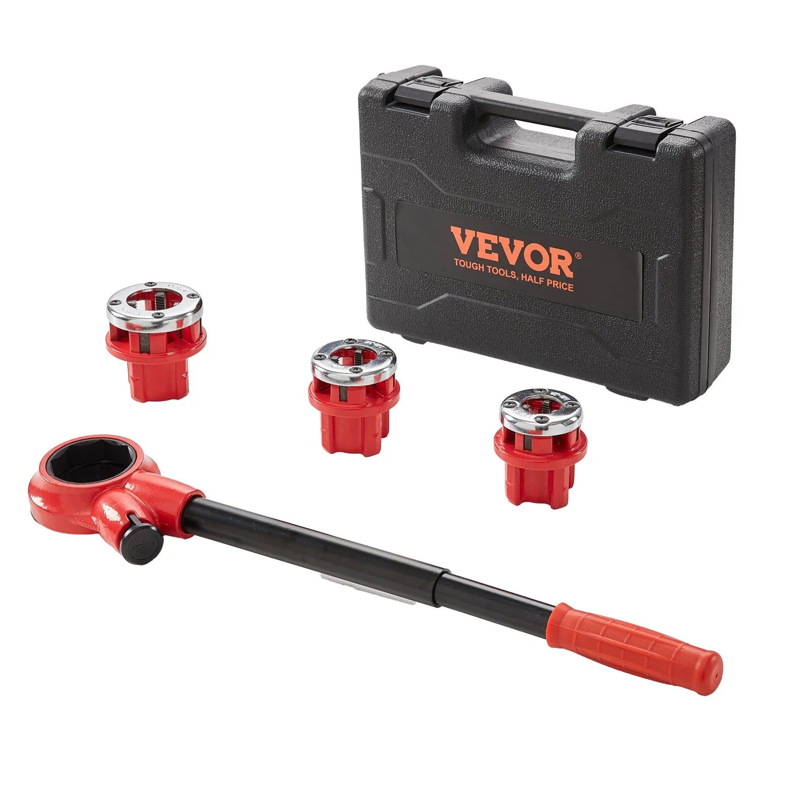 VEVOR Ratchet Pipe Threader Kit, 1/2" NPT, 3/4" NPT, 1" NPT Manual Ratcheting Pipe Threader, Portable Pipe Threading Tool Set with 3PCS NPT Dies, Storage Case for Galvanized Aluminum Iron Copper Pipes
