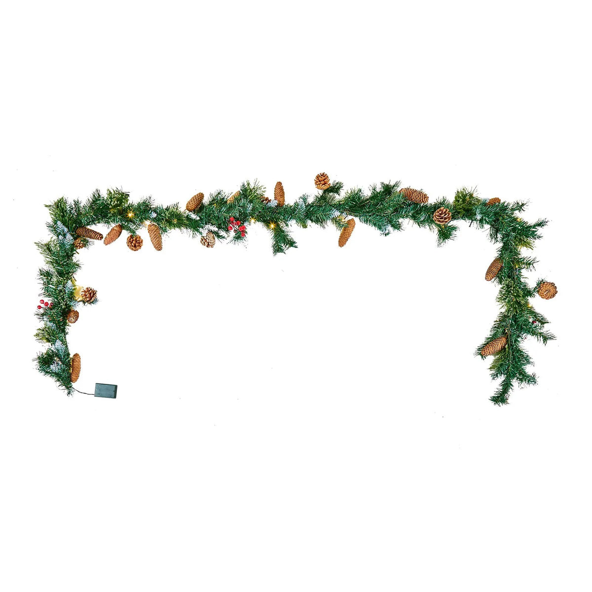 VEVOR 9-Ft Christmas Garland with 50 LED Lights, Artificial Pine Garland with Pine Cones and Berry Clusters for Mantel, Fireplace and Doorway
