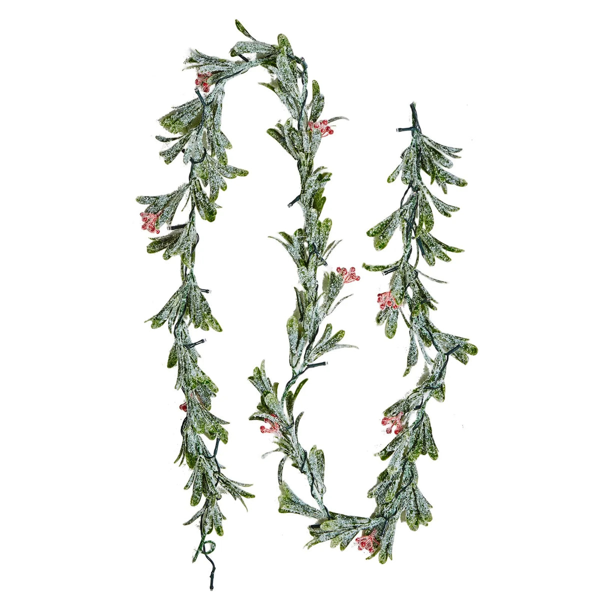 VEVOR 6.6-Ft Christmas Garland with 20 LED Lights, Artificial Greenery with Olive Leaves, Vines and Red Berries for Mantel and Fireplace