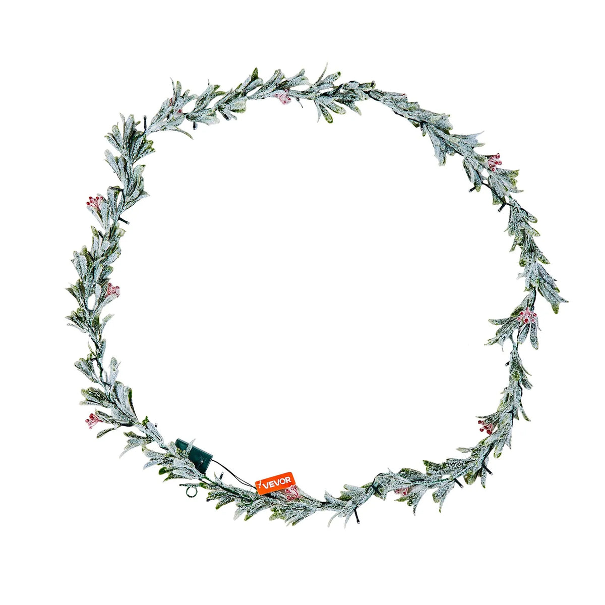 VEVOR 9-Ft Christmas Garland with 30 LED Lights, Artificial Greenery with Olive Leaves, Vines and Red Berries for Mantel and Fireplace