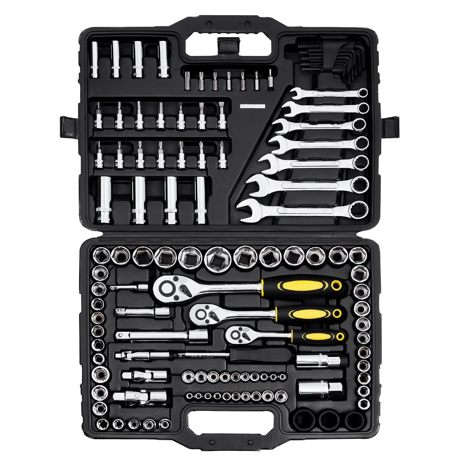 VEVOR 121-Piece Mechanics Tool Set 1/4" 3/8" 1/2" Drive Sockets SAE and Metric