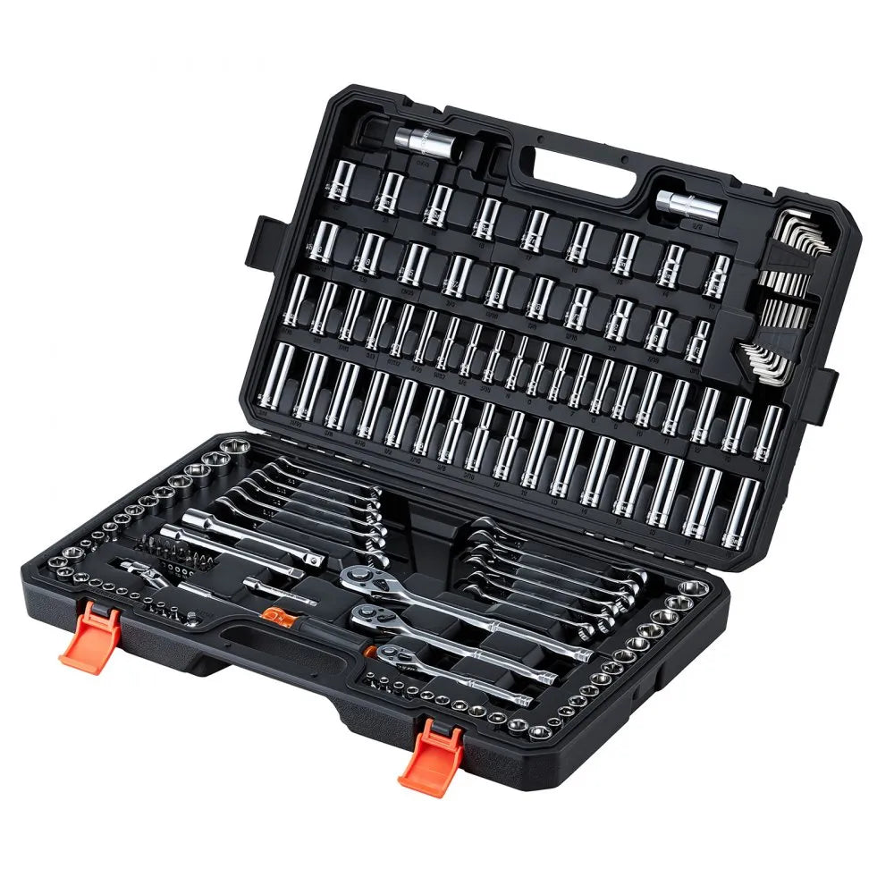 VEVOR 159-Piece Mechanics Tool Set, 1/4", 3/8" & 1/2" Drive SAE & Metric Socket Set with Wrenches & Bits