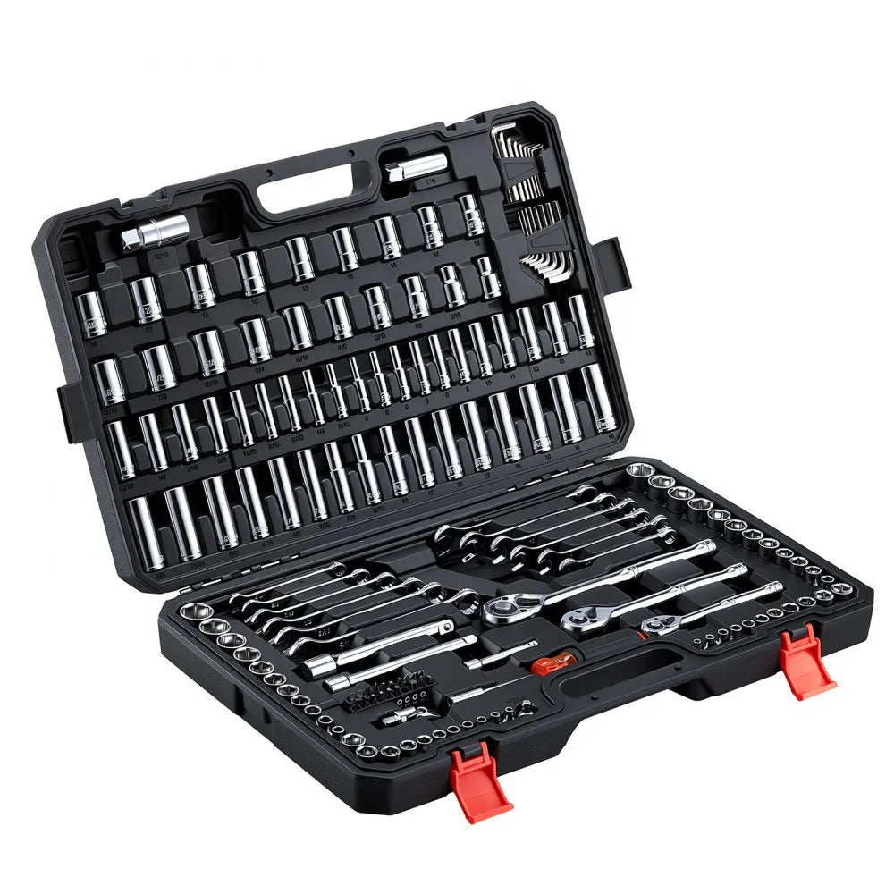 VEVOR 159-Piece Mechanics Tool Set, 1/4", 3/8" & 1/2" Drive SAE & Metric Socket Set with Wrenches & Bits
