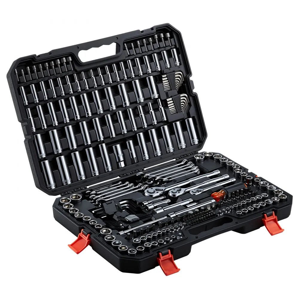 VEVOR 253-Piece Mechanics Tool Set, 1/4", 3/8" & 1/2" Drive SAE & Metric Socket Set with Wrenches & Bits