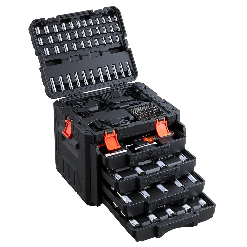 VEVOR 256-Piece Mechanics Tool Set, 1/4", 3/8" & 1/2" Drive SAE & Metric Socket and Wrench Kit