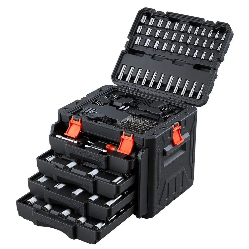VEVOR 256-Piece Mechanics Tool Set, 1/4", 3/8" & 1/2" Drive SAE & Metric Socket and Wrench Kit
