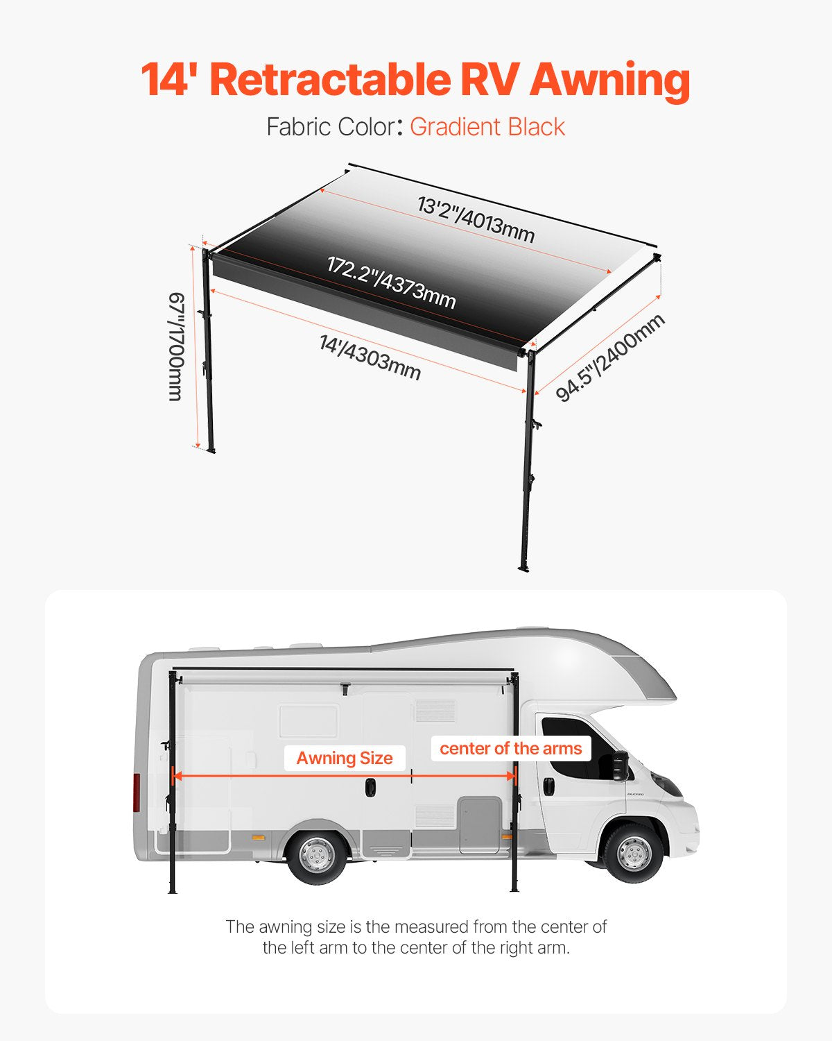 VEVOR 14' RV Replacement Awning Manual Trailer Awning for Most RVs