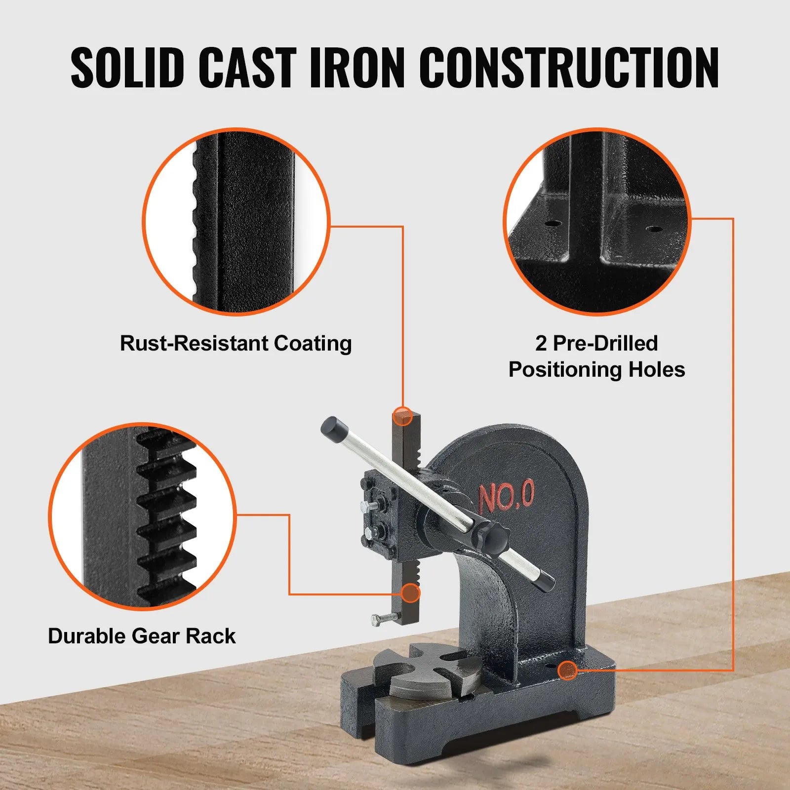 VEVOR Arbor Press, 0.5 Ton Manual Arbor Press, 4.6" Maximum Height, Cast Iron Heavy-duty Manual Desktop Arbor Press, Precision Hand Press for Stamping, Bending, Stretching, Forming