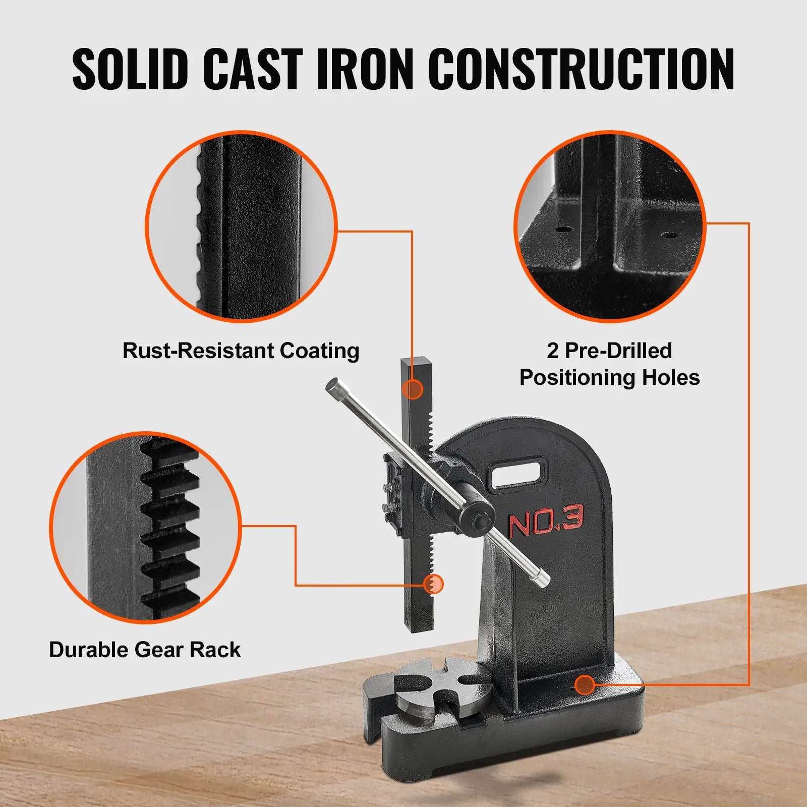 VEVOR Arbor Press, 3 Ton Manual Arbor Press, 12.2" Maximum Height, Cast Iron Heavy-duty Manual Desktop Arbor Press, Precision Hand Press for Stamping, Bending, Stretching, Forming
