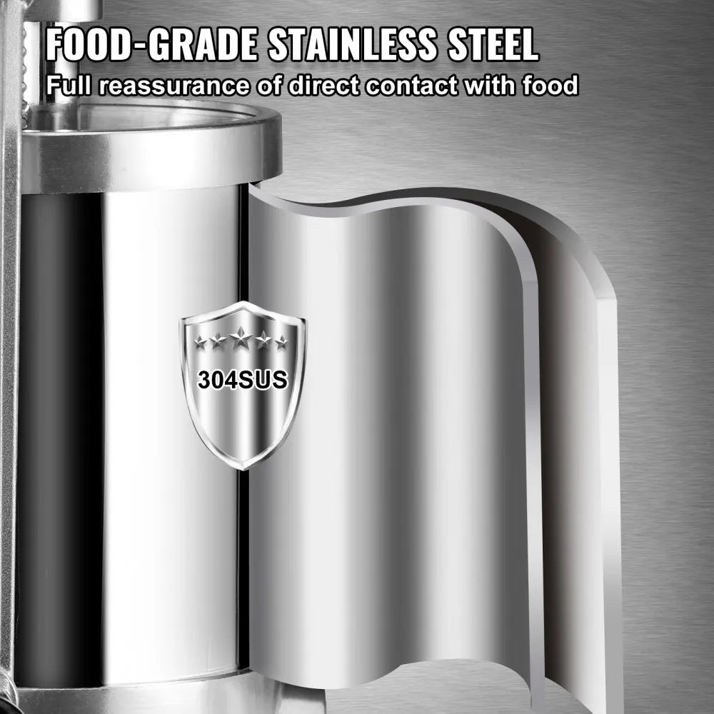 VEVOR Sausage Stuffer, 2.5LBS/1.5L Capacity, 304 Stainless Steel Vertical Sausage Stuffer, Sausage Filling Machine with 3 Stuffing Tubes, Suction Base and Manual Crank for Household or Commercial Use