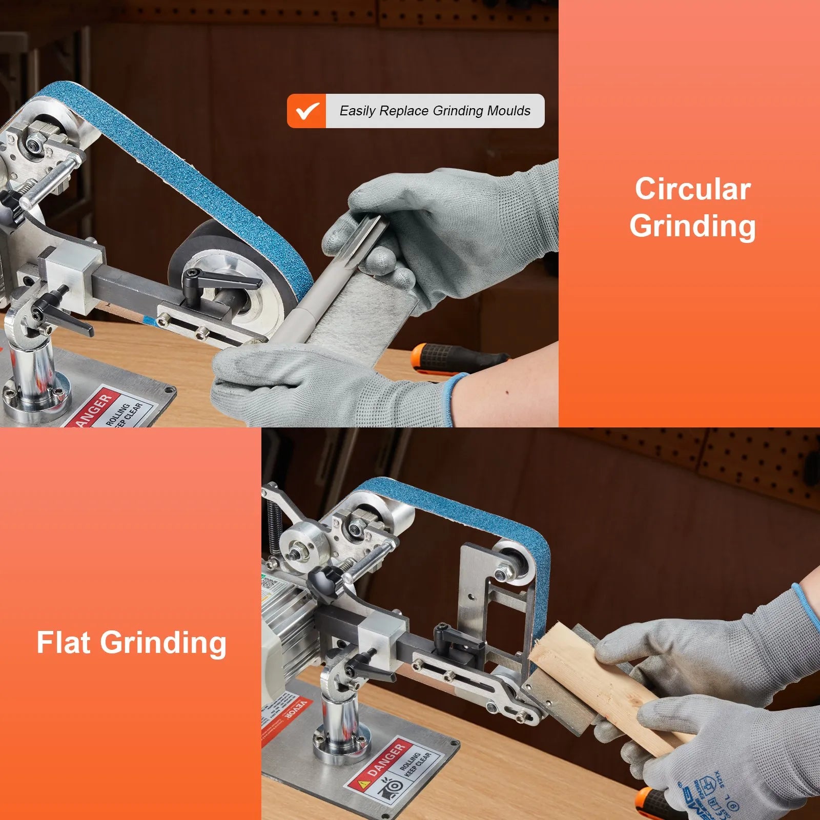 VEVOR Belt Grinder Sander, 30 x 1-Inch Variable Speed Belt Polisher with VFD, 550W Polishing Grinding Machine with 2 Grinding Moulds & 3PCS Sanding Belts for Metalworking, Knife Making