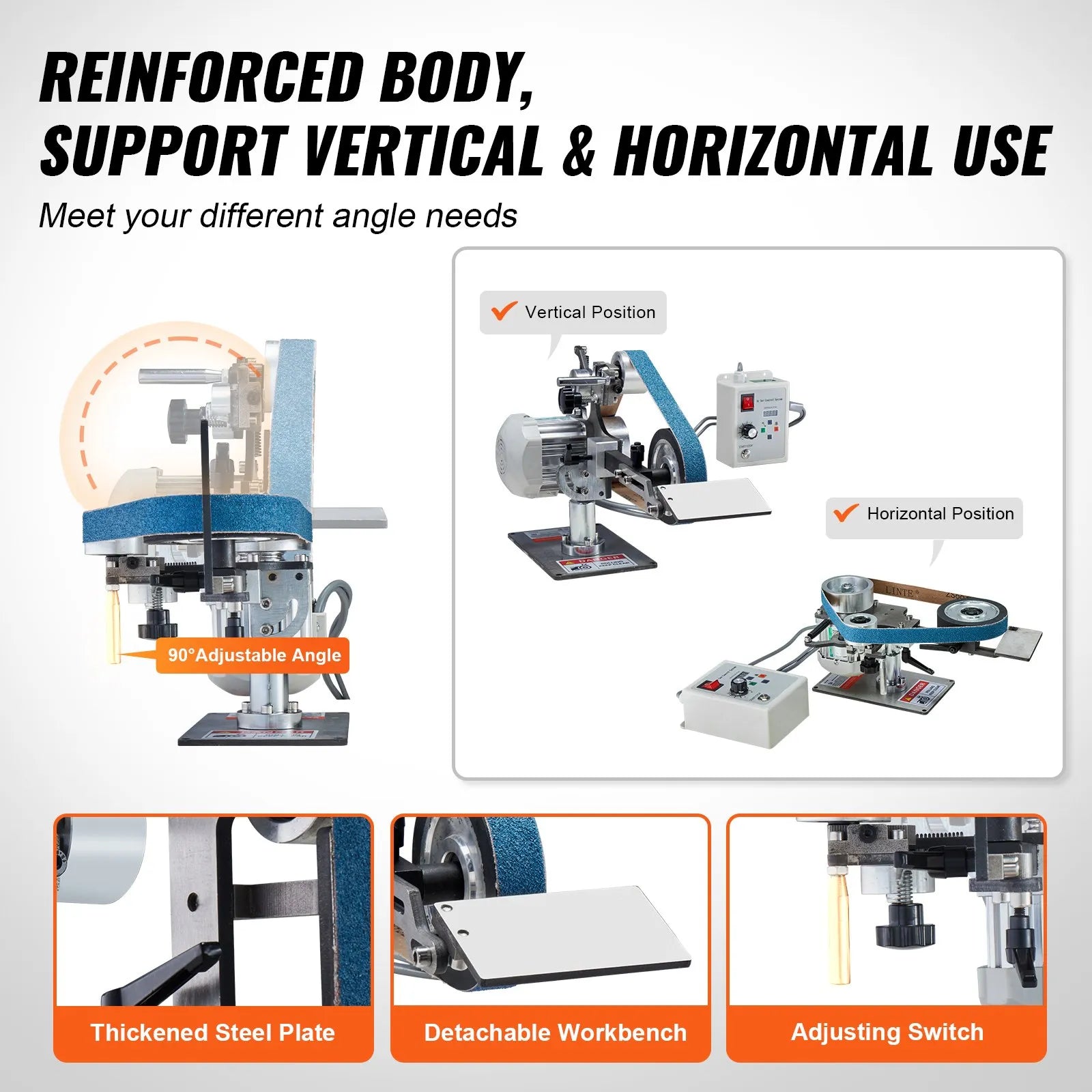 VEVOR Belt Grinder Sander, 30 x 1-Inch Variable Speed Belt Polisher with VFD, 550W Polishing Grinding Machine with 2 Grinding Moulds & 3PCS Sanding Belts for Metalworking, Knife Making
