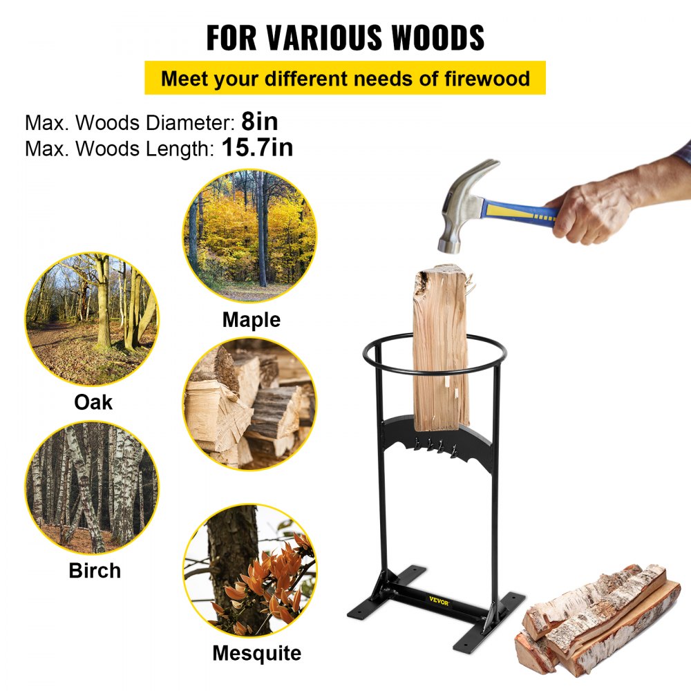 VEVOR Firewood Splitter, Q235 Steel Wood Splitter Wedge, for Splitting 8" Diameter Wood Manual Wedge Wood Splitter, 10.8"x21.8" Portable Log Splitting w/ 4 Screws & Blade Cover, for Home, Campsite