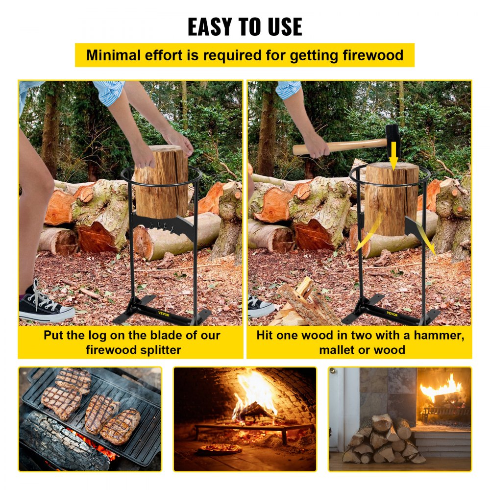 VEVOR Firewood Splitter, Q235 Steel Wood Splitter Wedge, for Splitting 8" Diameter Wood Manual Wedge Wood Splitter, 10.8"x21.8" Portable Log Splitting w/ 4 Screws & Blade Cover, for Home, Campsite