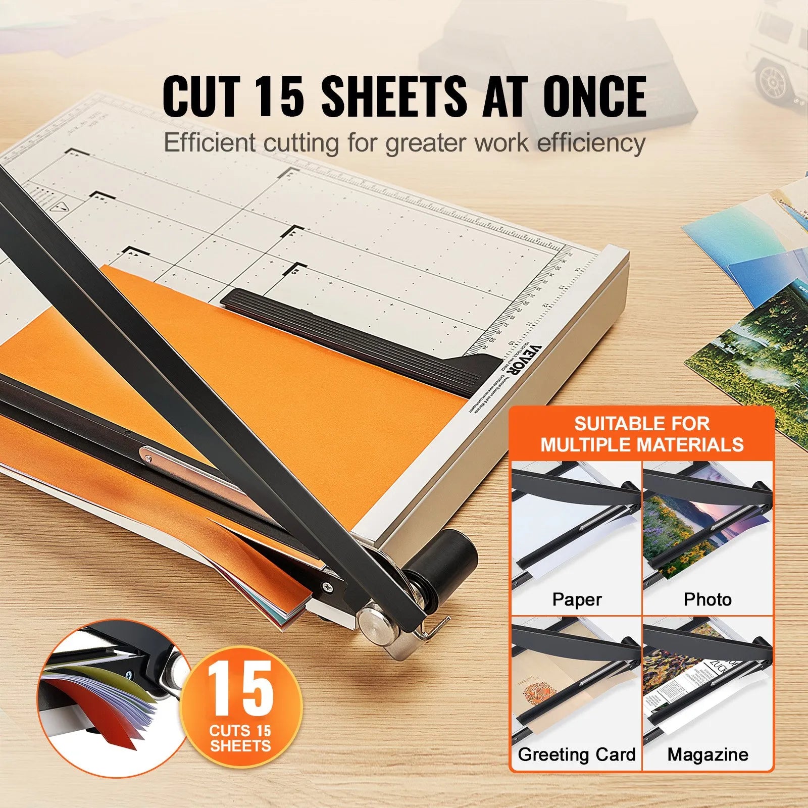 VEVOR Paper Cutter, Guillotine Trimmer, 18" Cut Length, 20 Sheets Capacity, Heavy Duty Guillotine Paper Cutter with Guard Rail/Blade Lock for Cardstock/Cardboard, Paper Trimmer for Home Office School