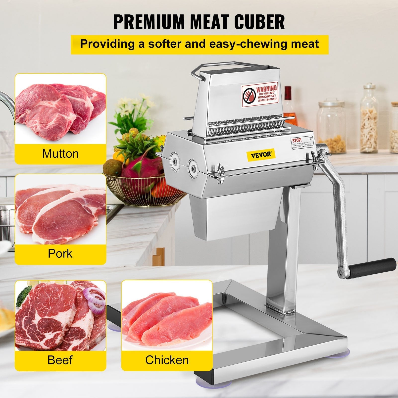 VEVOR Meat Tenderizer Machine, 5 in/12.5 cm Cutting Width, Manual Steak Tenderizer with Stainless Steel Blades and C-Clamp Combs, Heavy Duty Construction Used for Tendering Pork Beef Mutton