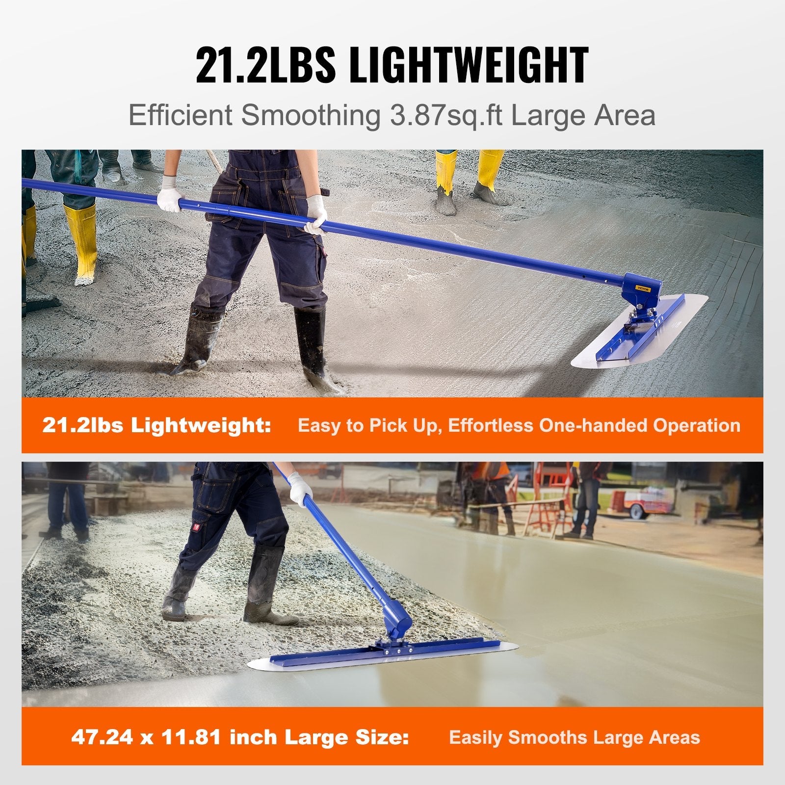 VEVOR Bull Float Manganese Steel Concrete Float 47x11.8 in Concrete Float Tool Cement Tool Bull Concrete Kit Bull Pool Float Bull Float Handle Bull Float Bracket Concrete Tool Finishing Bull Float