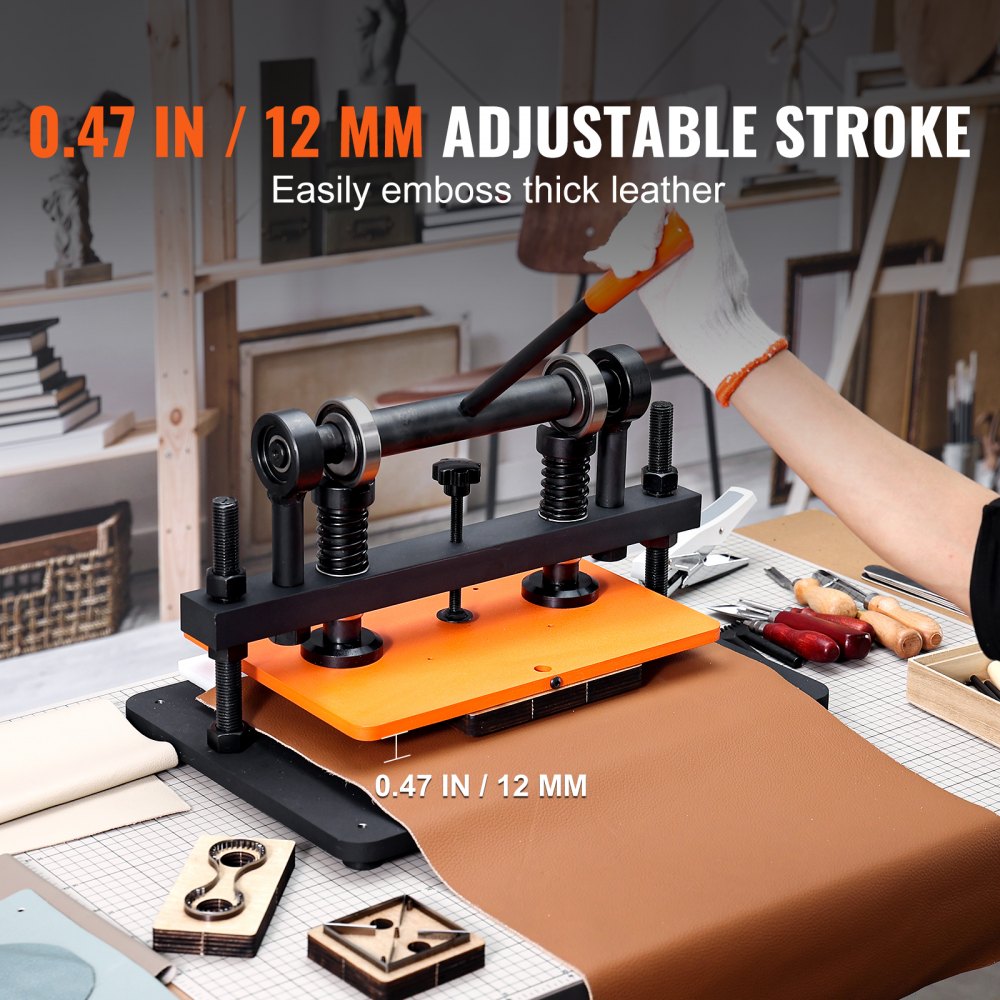 VEVOR Leather Cutting Machine, 14.2 x 10.2 in Embossing Plate Manual Die Cutter, 0.47 in Pressure Stroke Leather Embossing Machine, Dual Guide Shafts Die Cut Machine for Various of Materials