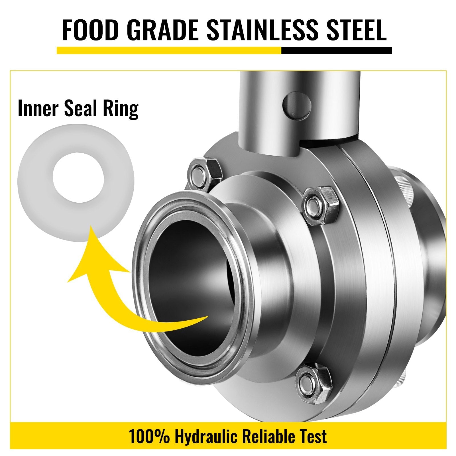 VEVOR Sanitary Butterfly Valve 1 Pack Stainless Butterfly Valve 3" Tube Outer Diameter Triclamp Butterfly Valve 304 Stainless Steel Sample Valve Tri Clamp with Pull Handle for Controlling the Fluid