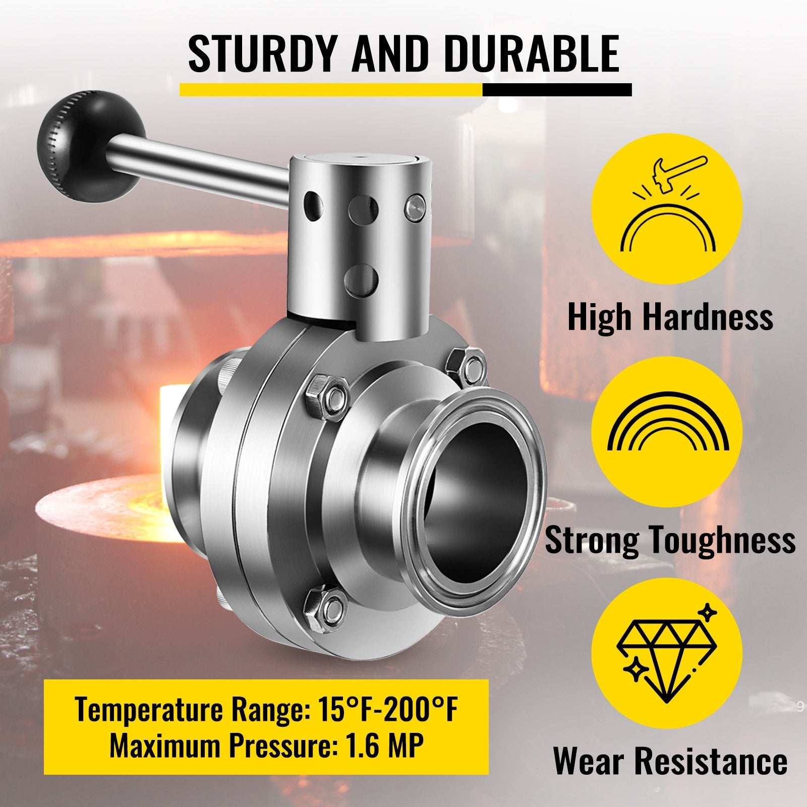 VEVOR Sanitary Butterfly Valve 1 Pack Stainless Butterfly Valve 3" Tube Outer Diameter Triclamp Butterfly Valve 304 Stainless Steel Sample Valve Tri Clamp with Pull Handle for Controlling the Fluid
