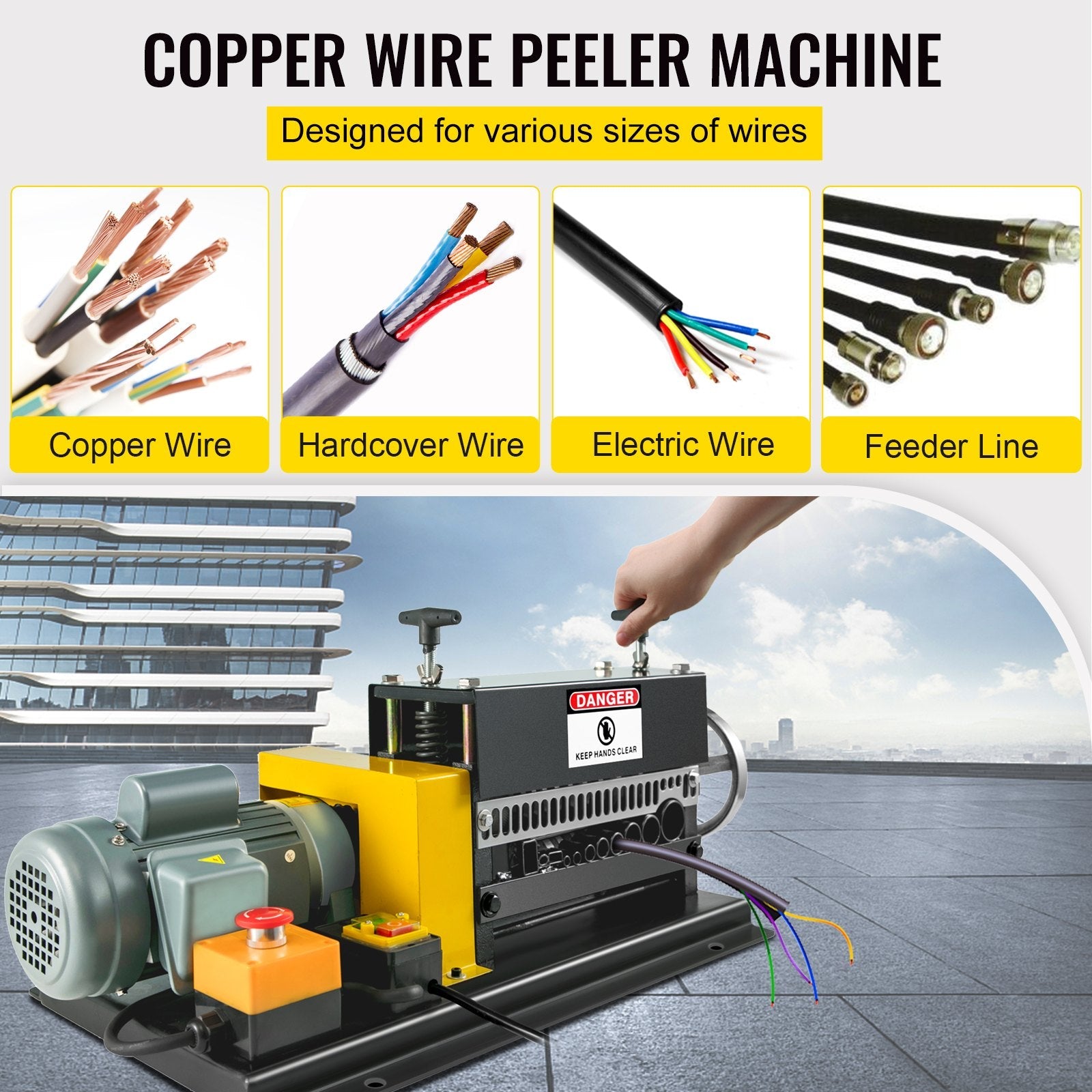 VEVOR Benchtop Automatic Wire Stripping Machine 1.5" Scrap Copper 10 Holes & Blades Motor Rated Speed 1400Rpm Wire Wire Stripping Machine for Scrap Copper Recycling