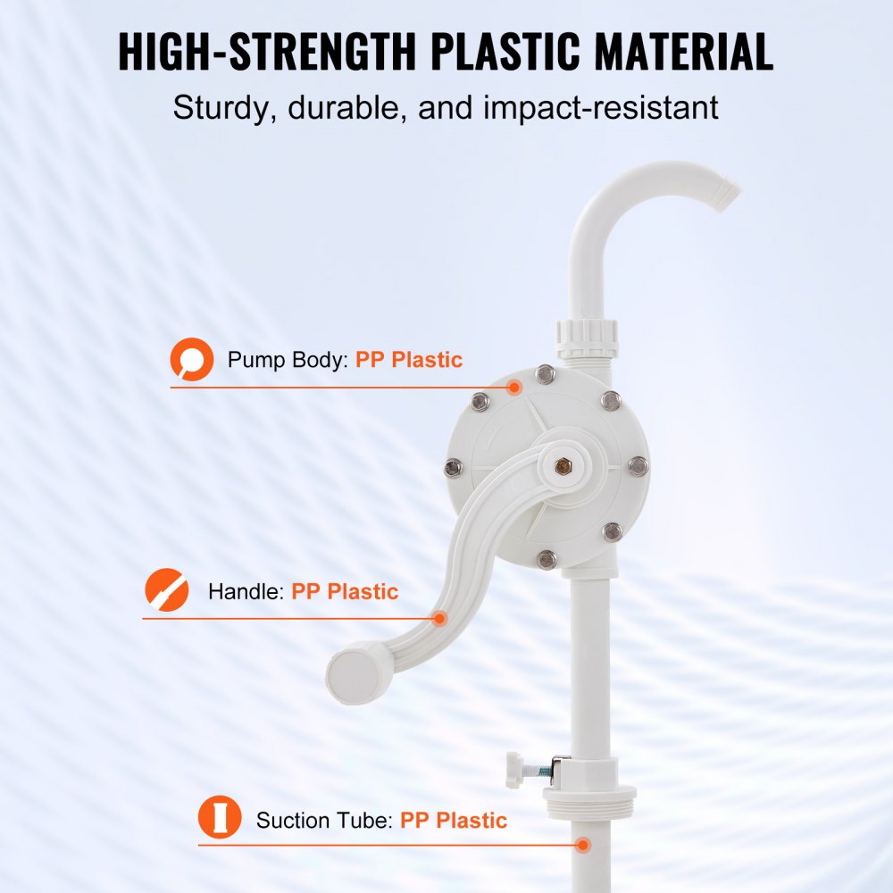 VEVOR Drum Pump, 6.5 GPM Flow, Rotary Barrel Pump Hand Crank, Fits 5 to 55 Gallon Drums with 3-Section Suction Tube Assembly and Hose, Designed for Fast Transfer of Water, Alcohol, Corrosive Liquids