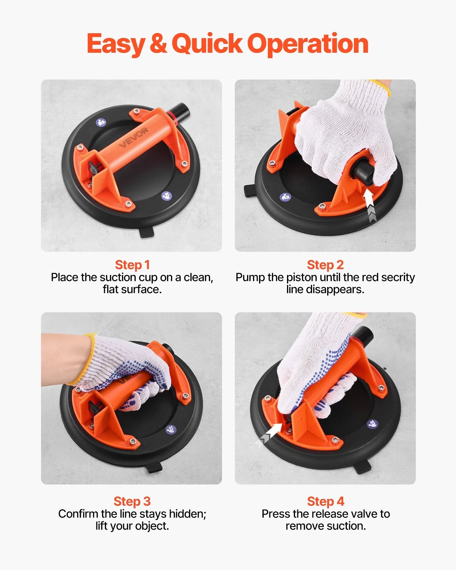 VEVOR Vacuum Suction Cup, 8-Inch Vacuum Glass Lifter with ABS Handle, 400 lbs Max Lifting Capacity Tile Suction Cup Tool with Carrying Case for Lifting Large Tile, Granite, Drywall, Windows (1-Pack)