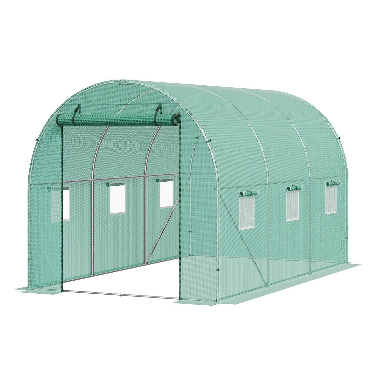 VEVOR Walk-in Tunnel Greenhouse 11.32x6.4x6.3ft Galvanized Frame PE Cover Green