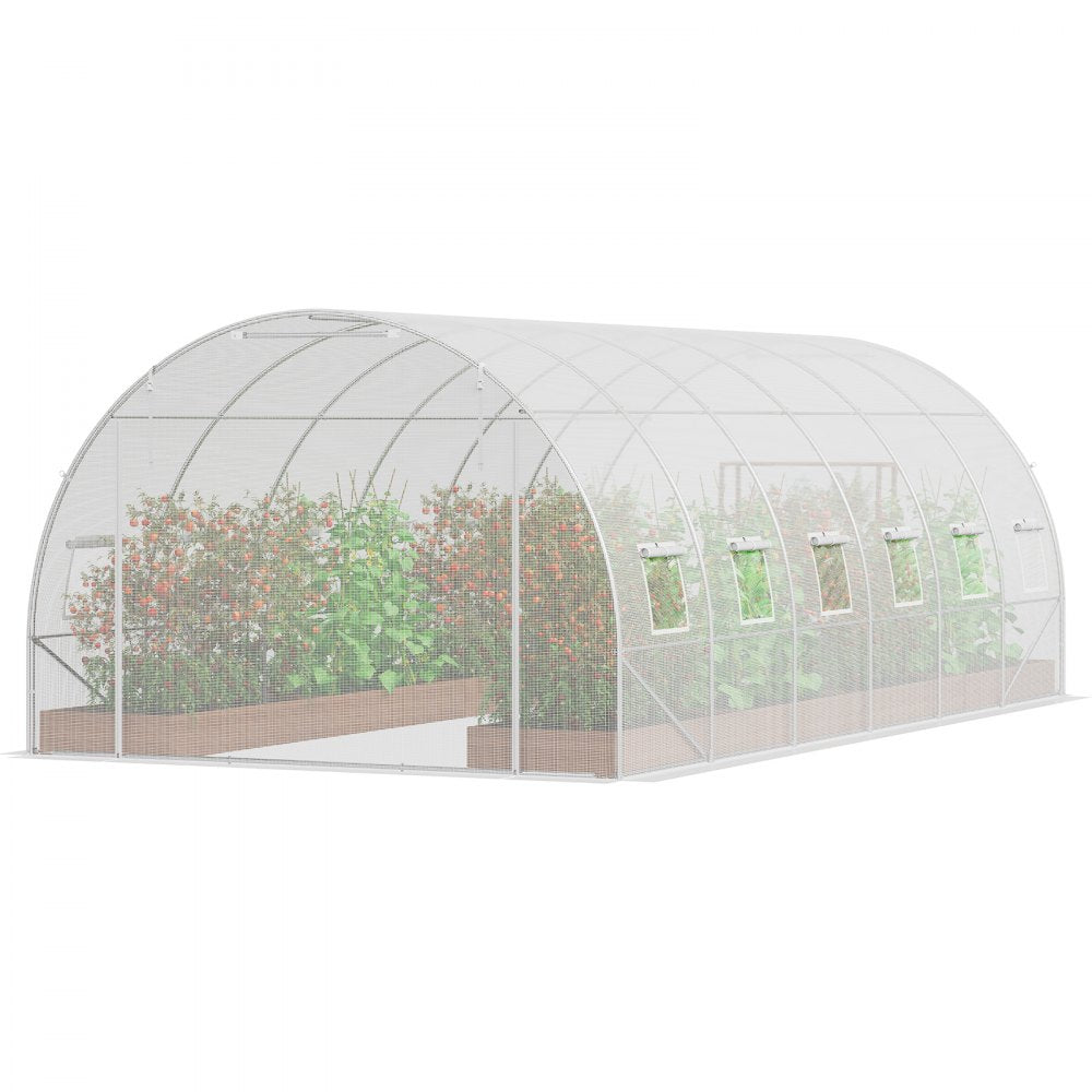 VEVOR Walk-in Tunnel Greenhouse 19.36x9.68x6.5ft Galvanized Frame PE Cover White